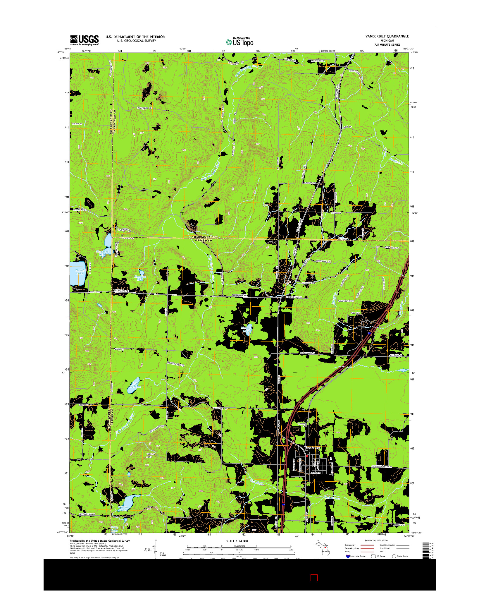 USGS US TOPO 7.5-MINUTE MAP FOR VANDERBILT, MI 2014