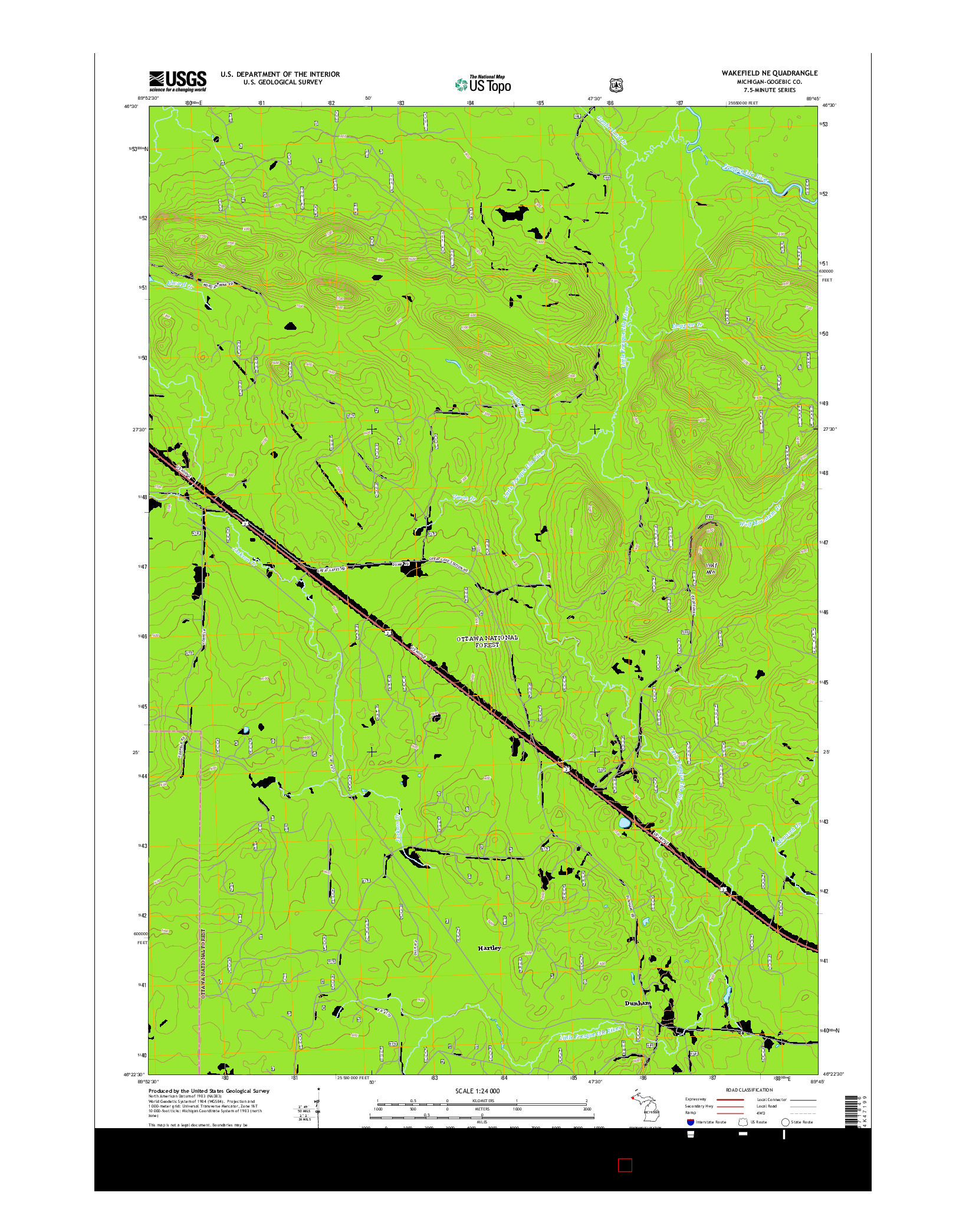 USGS US TOPO 7.5-MINUTE MAP FOR WAKEFIELD NE, MI 2014