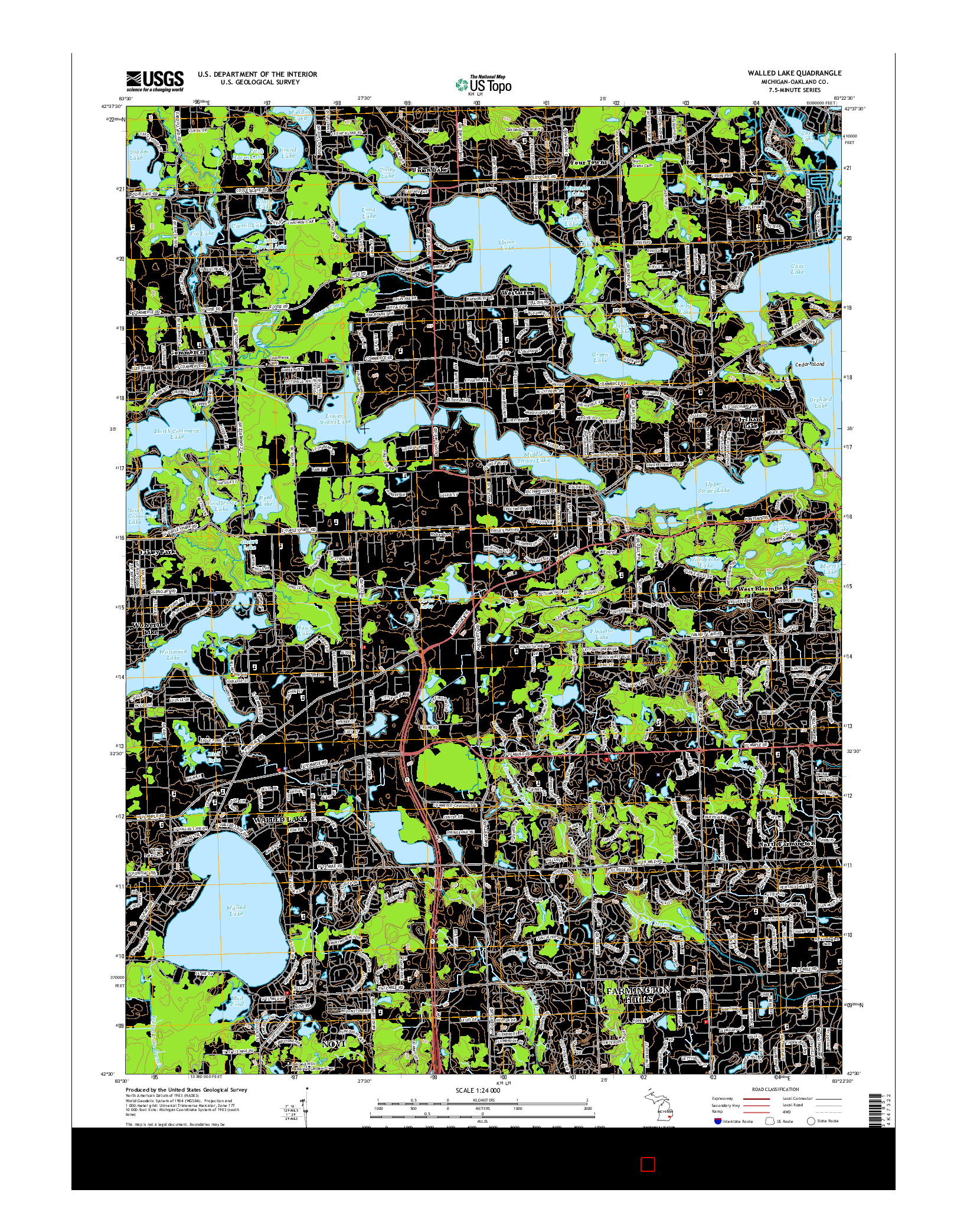 USGS US TOPO 7.5-MINUTE MAP FOR WALLED LAKE, MI 2014