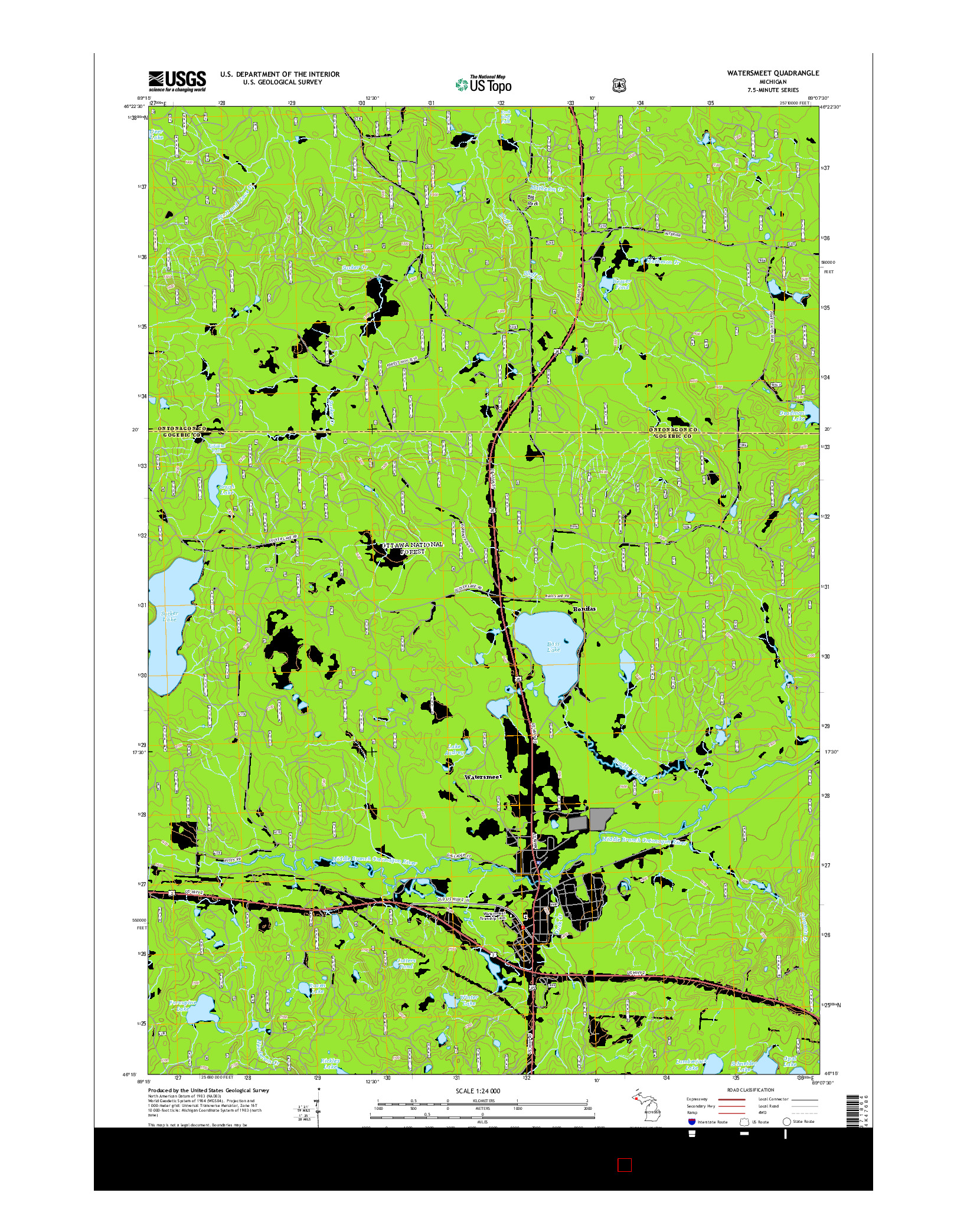 USGS US TOPO 7.5-MINUTE MAP FOR WATERSMEET, MI 2014