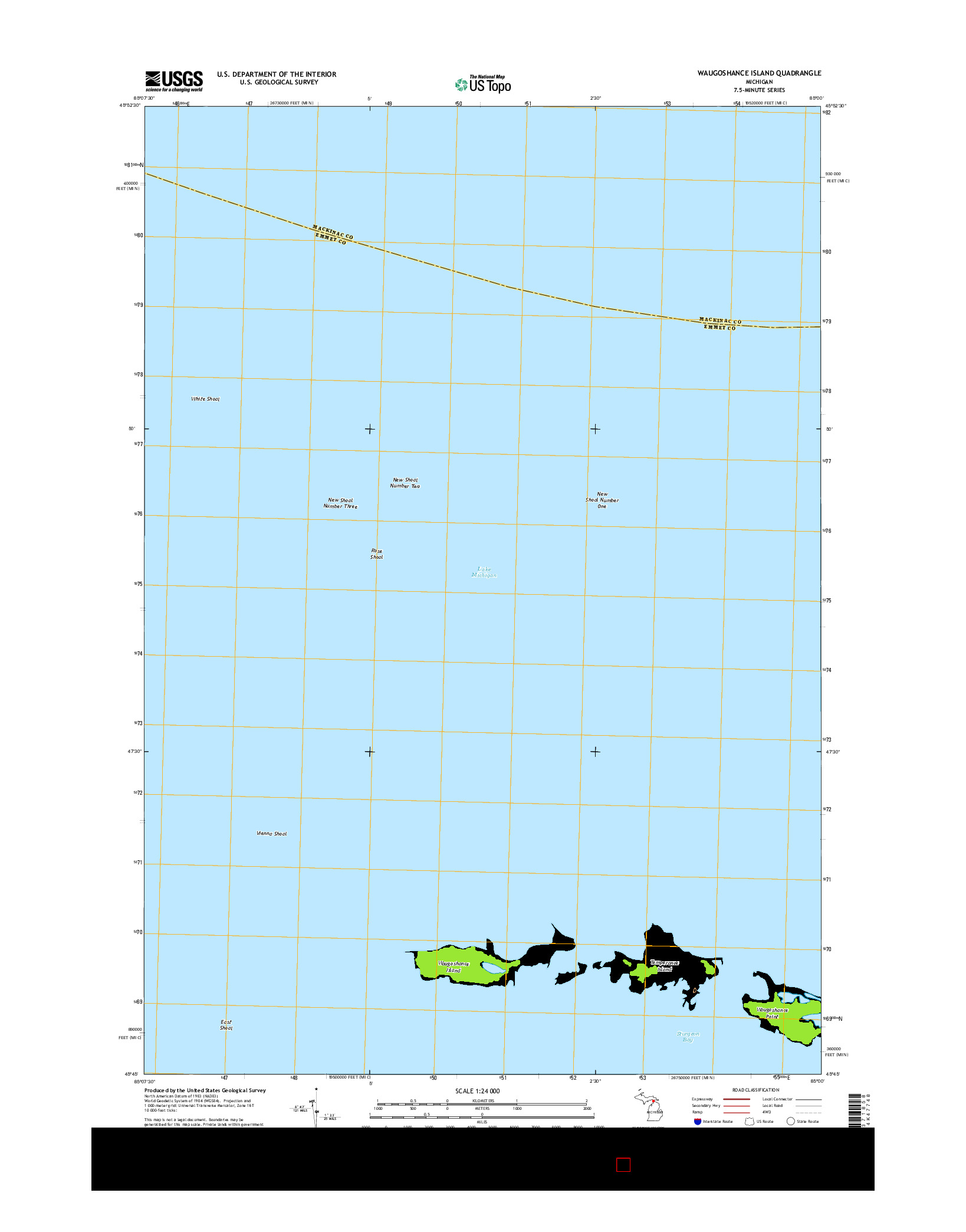 USGS US TOPO 7.5-MINUTE MAP FOR WAUGOSHANCE ISLAND, MI 2014