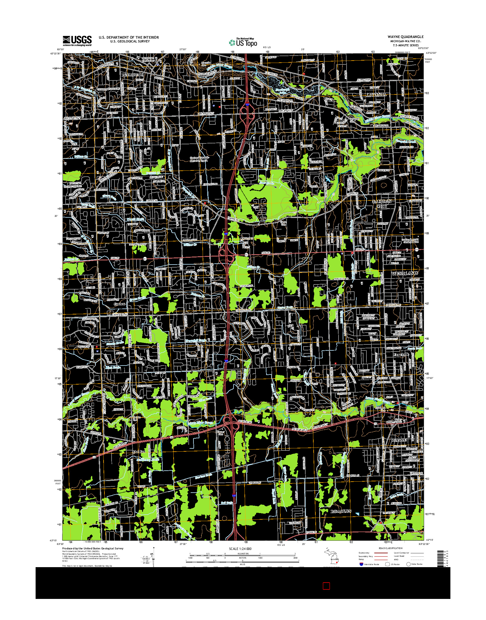 USGS US TOPO 7.5-MINUTE MAP FOR WAYNE, MI 2014