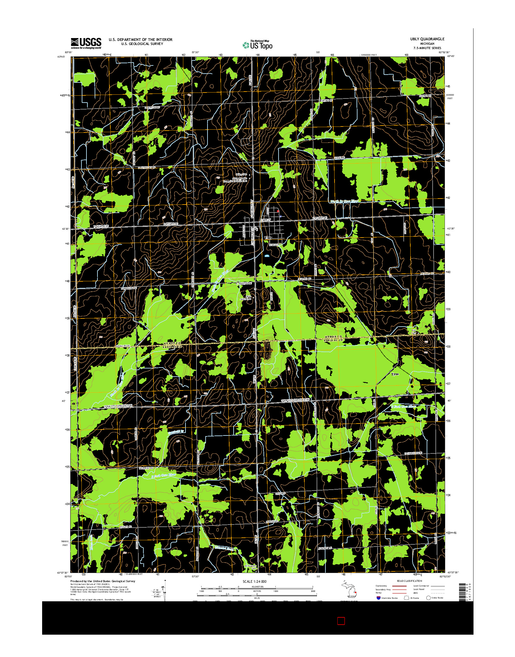 USGS US TOPO 7.5-MINUTE MAP FOR UBLY, MI 2014