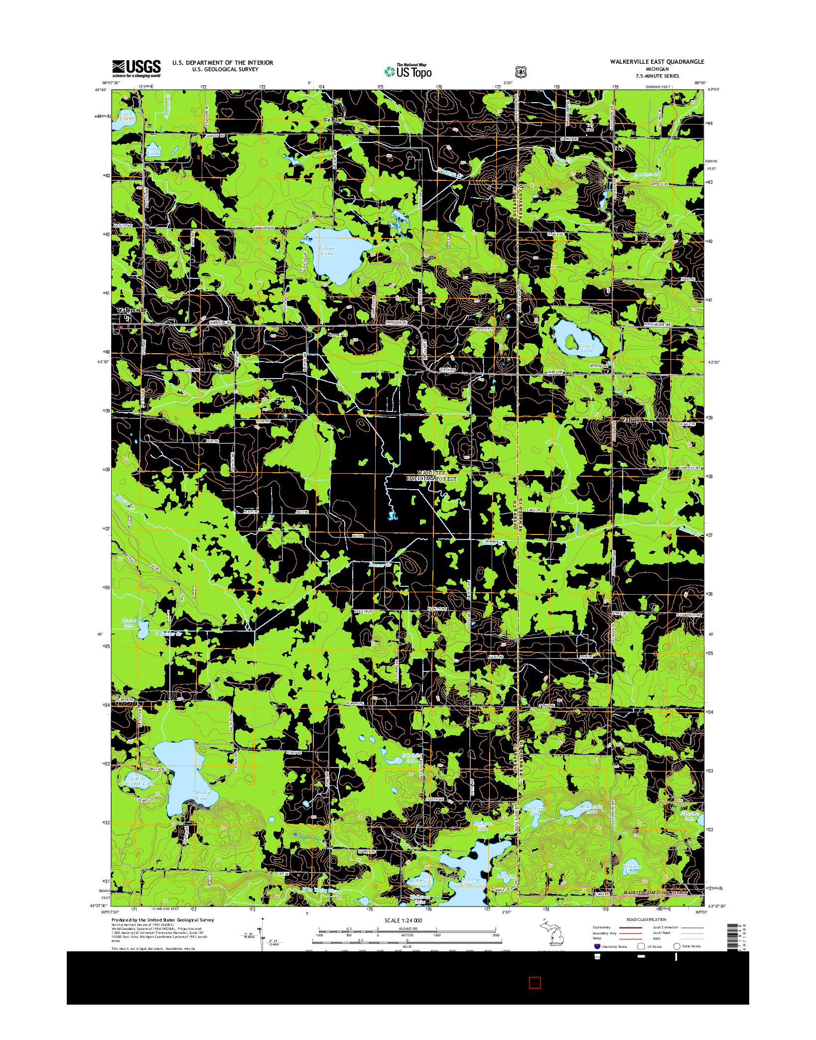 USGS US TOPO 7.5-MINUTE MAP FOR WALKERVILLE EAST, MI 2014