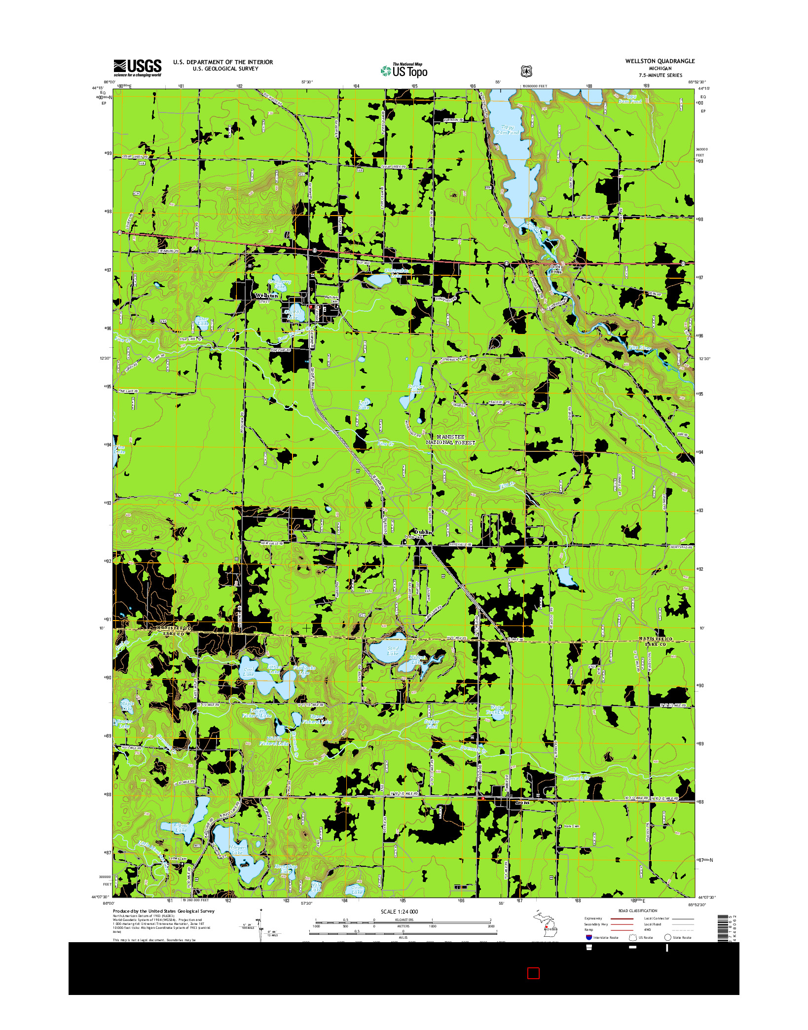 USGS US TOPO 7.5-MINUTE MAP FOR WELLSTON, MI 2014