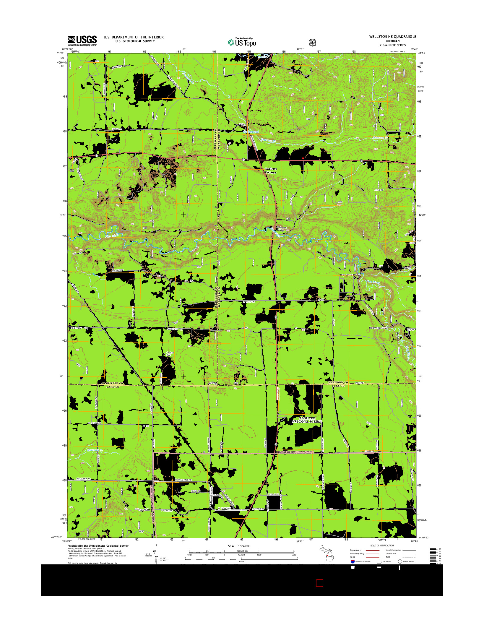 USGS US TOPO 7.5-MINUTE MAP FOR WELLSTON NE, MI 2014