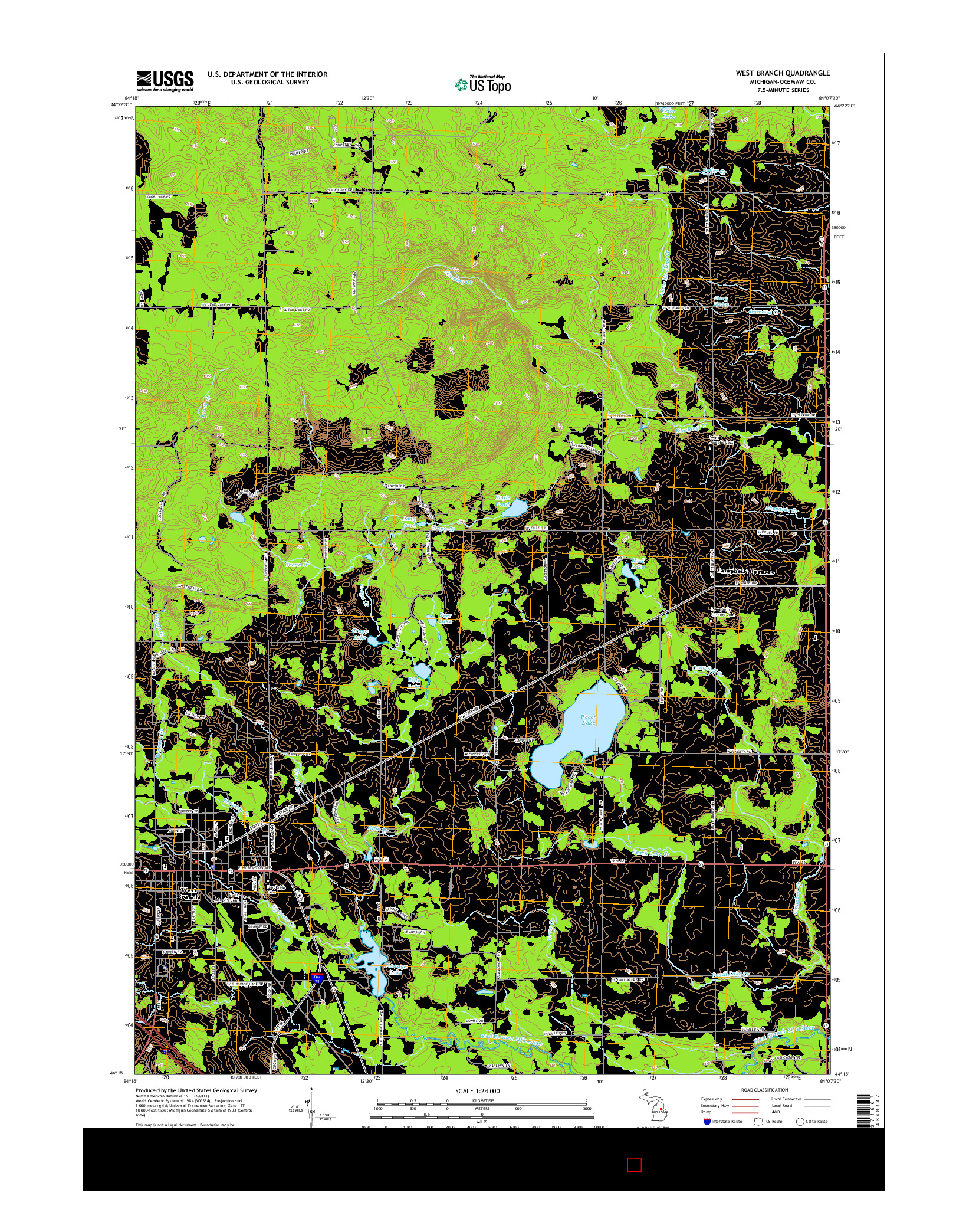USGS US TOPO 7.5-MINUTE MAP FOR WEST BRANCH, MI 2014
