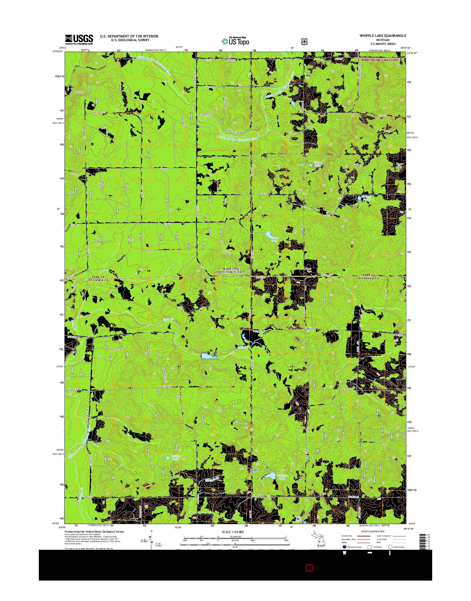 USGS US TOPO 7.5-MINUTE MAP FOR WHIPPLE LAKE, MI 2014