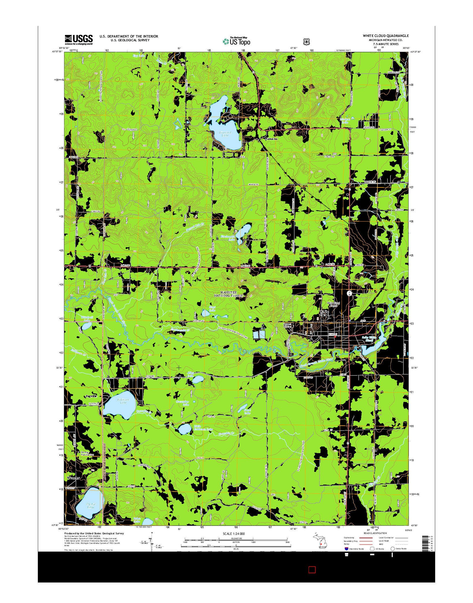 USGS US TOPO 7.5-MINUTE MAP FOR WHITE CLOUD, MI 2014