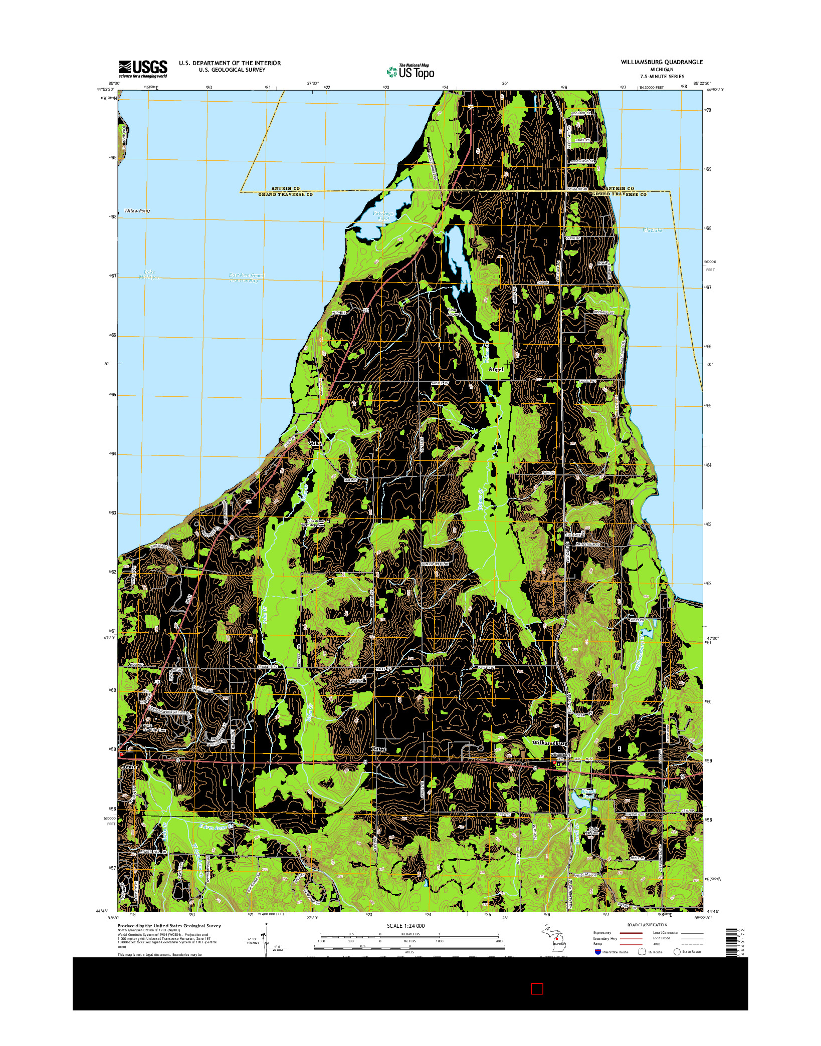USGS US TOPO 7.5-MINUTE MAP FOR WILLIAMSBURG, MI 2014