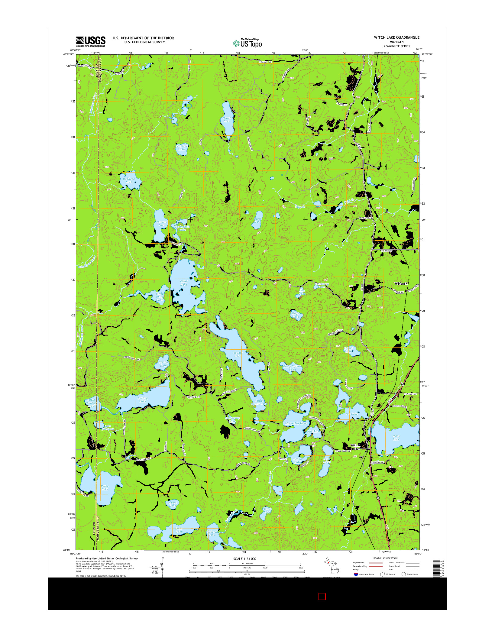 USGS US TOPO 7.5-MINUTE MAP FOR WITCH LAKE, MI 2014