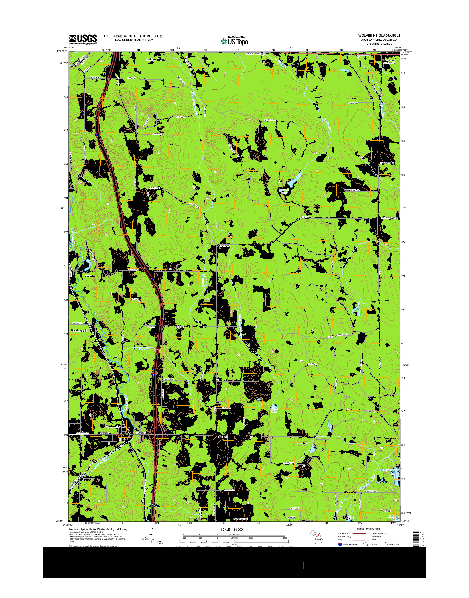 USGS US TOPO 7.5-MINUTE MAP FOR WOLVERINE, MI 2014