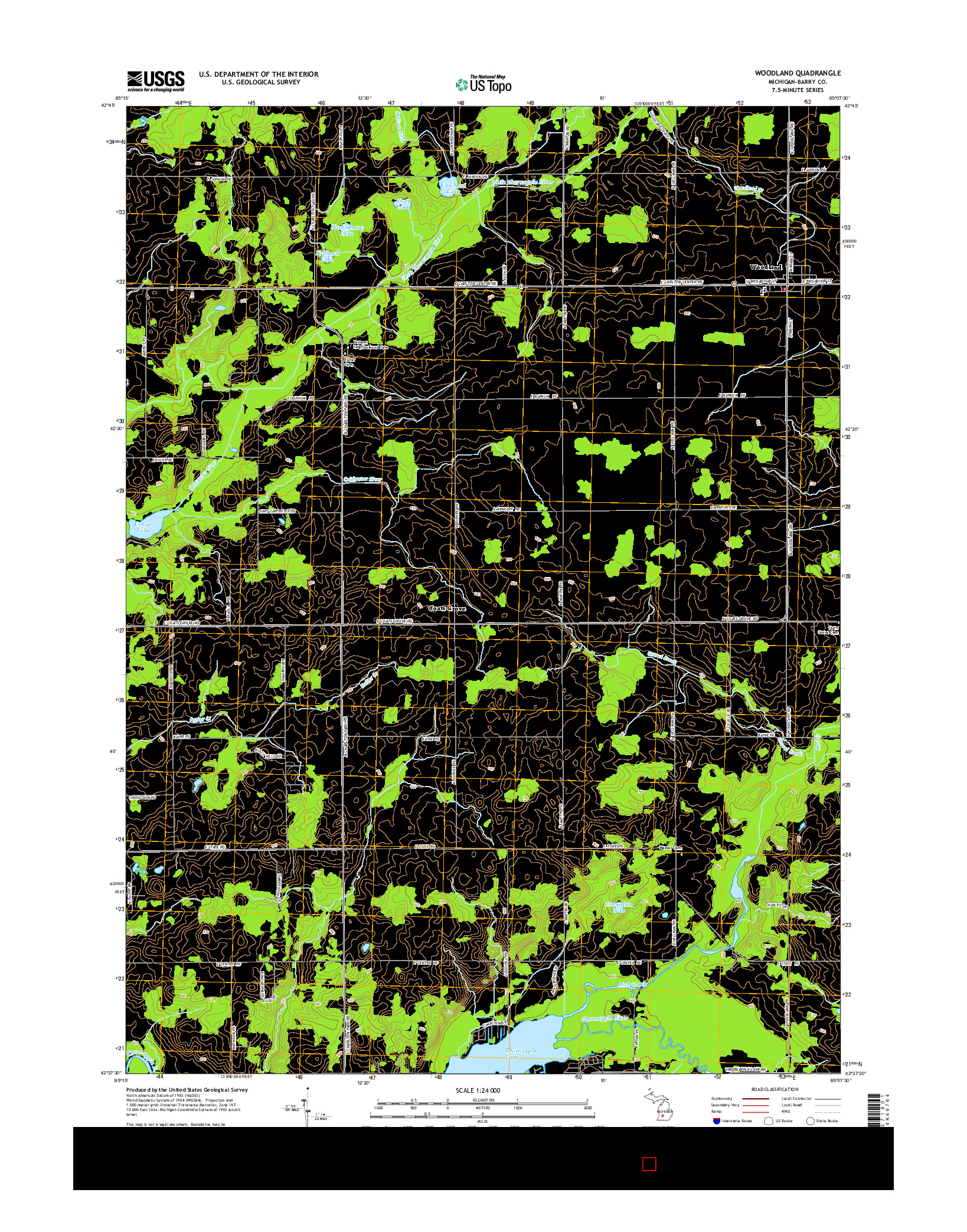 USGS US TOPO 7.5-MINUTE MAP FOR WOODLAND, MI 2014