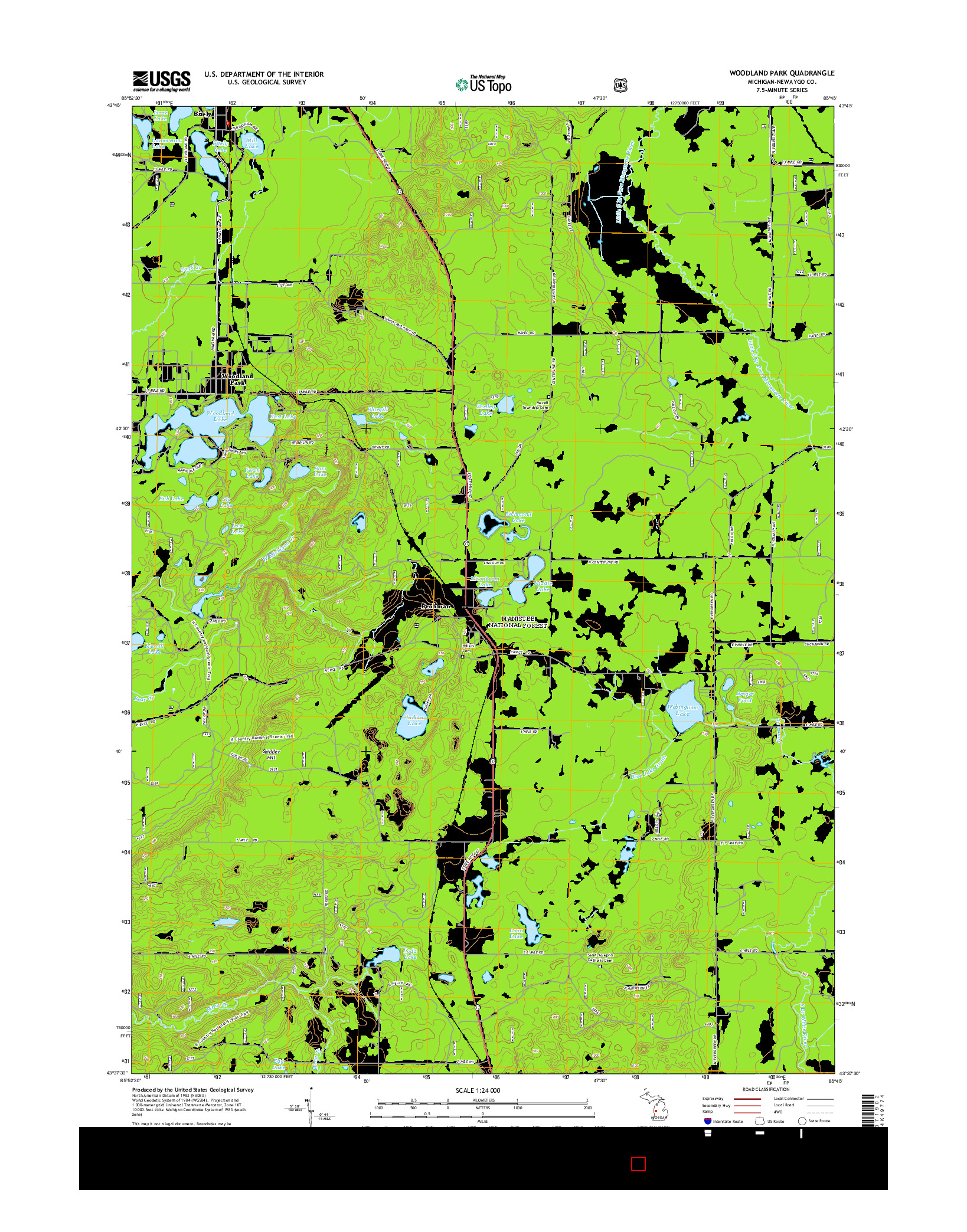 USGS US TOPO 7.5-MINUTE MAP FOR WOODLAND PARK, MI 2014