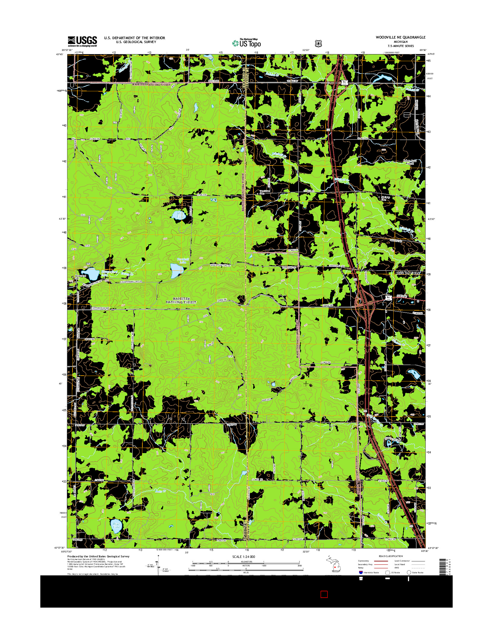 USGS US TOPO 7.5-MINUTE MAP FOR WOODVILLE NE, MI 2014