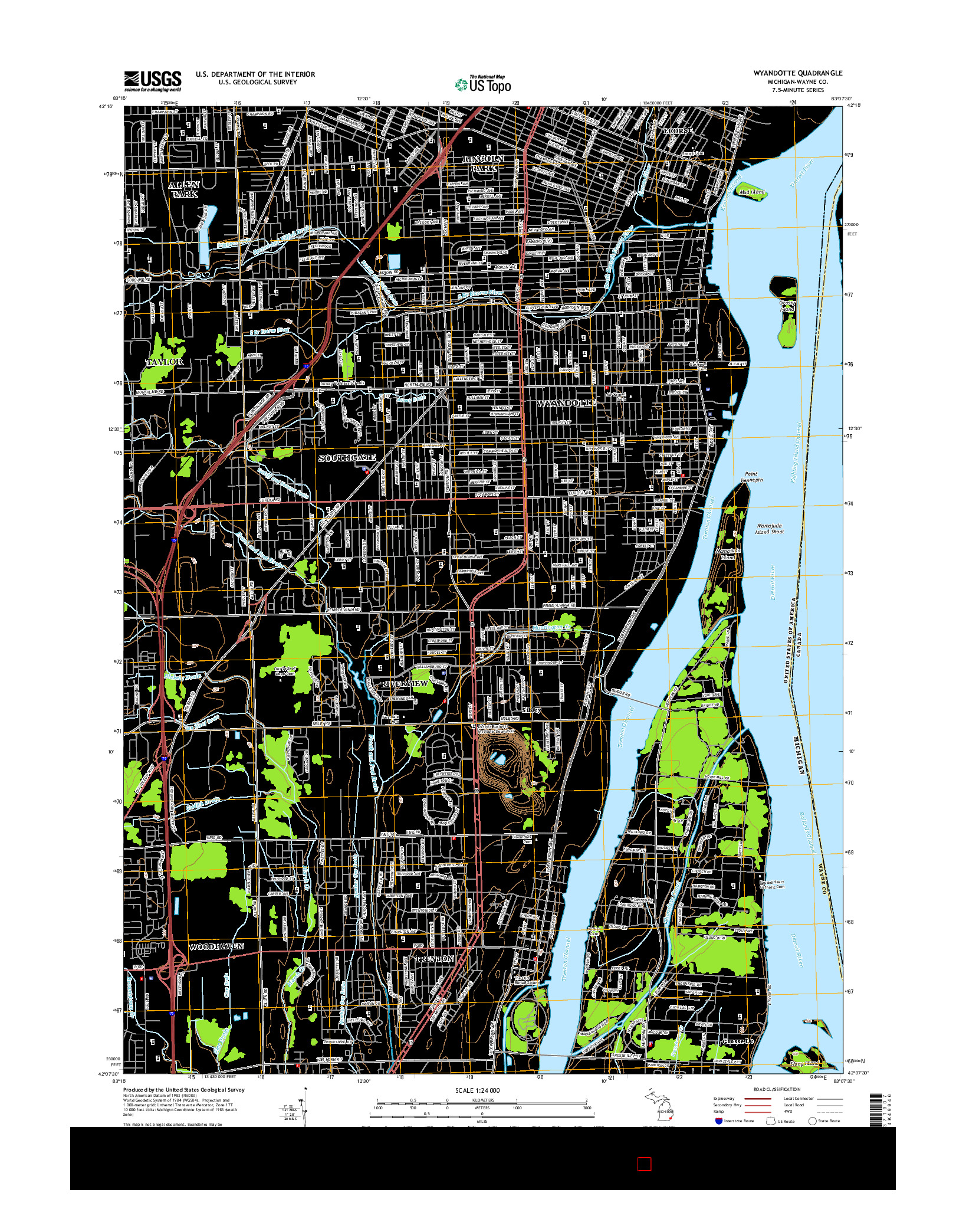 USGS US TOPO 7.5-MINUTE MAP FOR WYANDOTTE, MI 2014