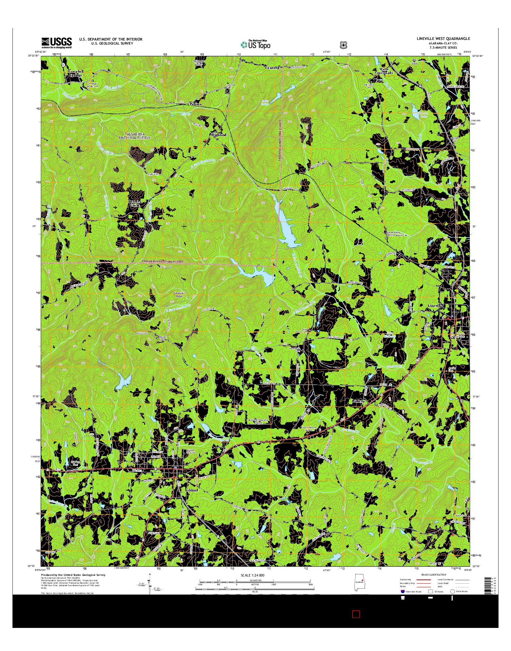 USGS US TOPO 7.5-MINUTE MAP FOR LINEVILLE WEST, AL 2014