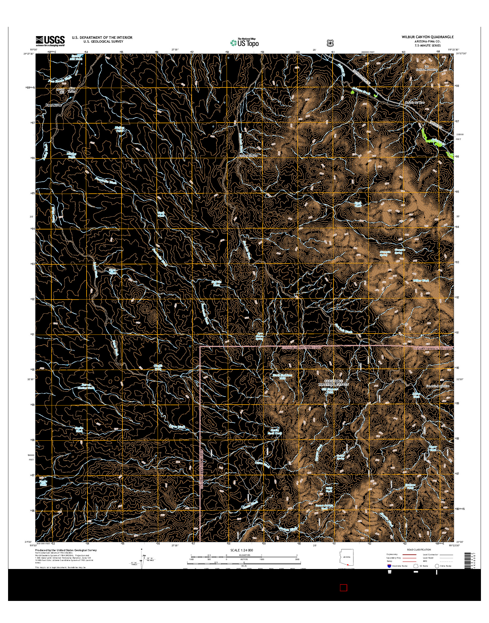 USGS US TOPO 7.5-MINUTE MAP FOR WILBUR CANYON, AZ 2014