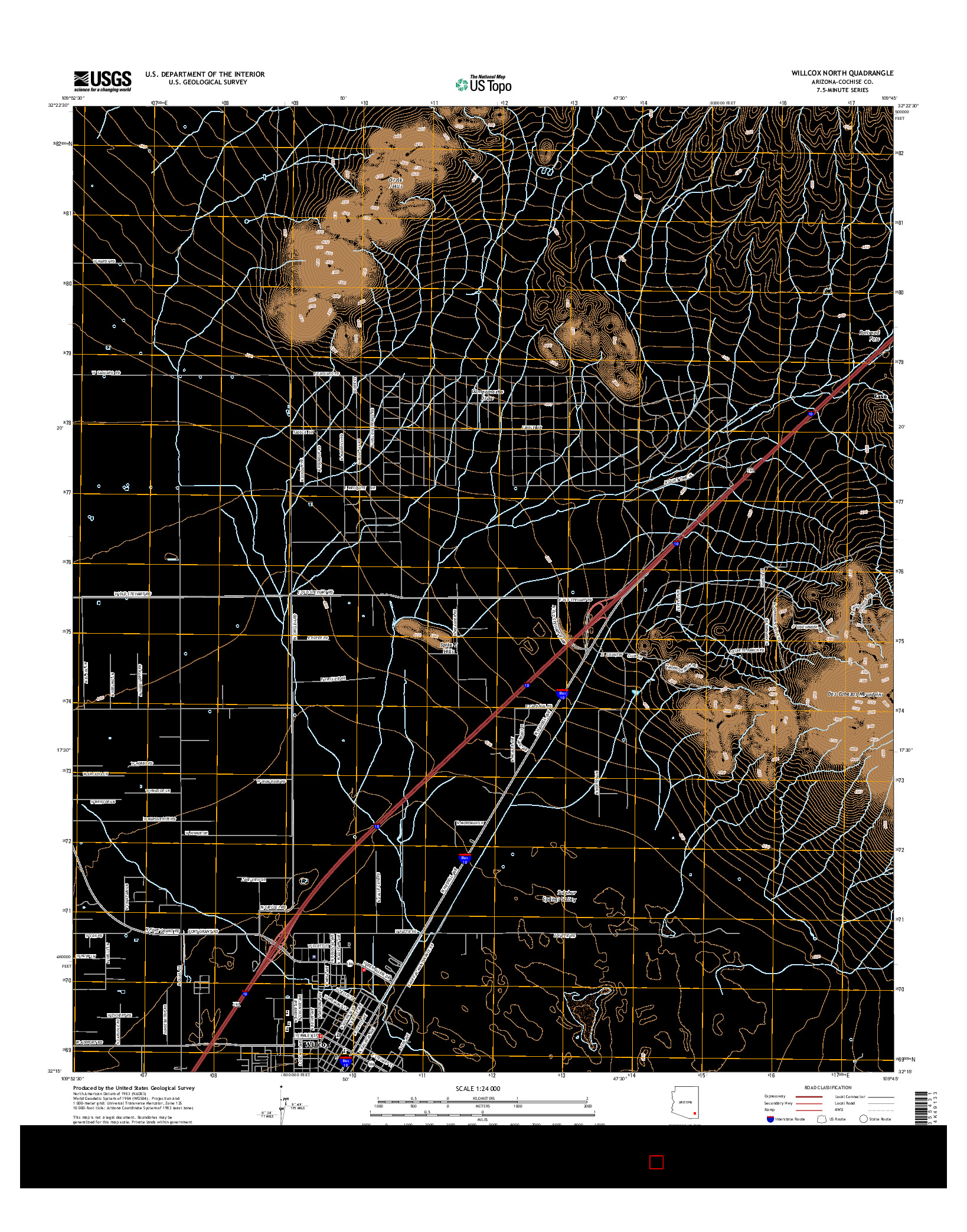 USGS US TOPO 7.5-MINUTE MAP FOR WILLCOX NORTH, AZ 2014