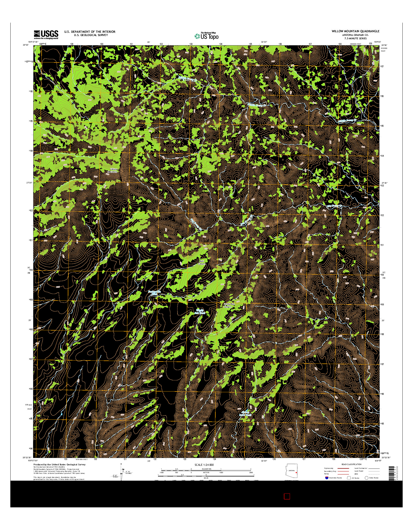 USGS US TOPO 7.5-MINUTE MAP FOR WILLOW MOUNTAIN, AZ 2014