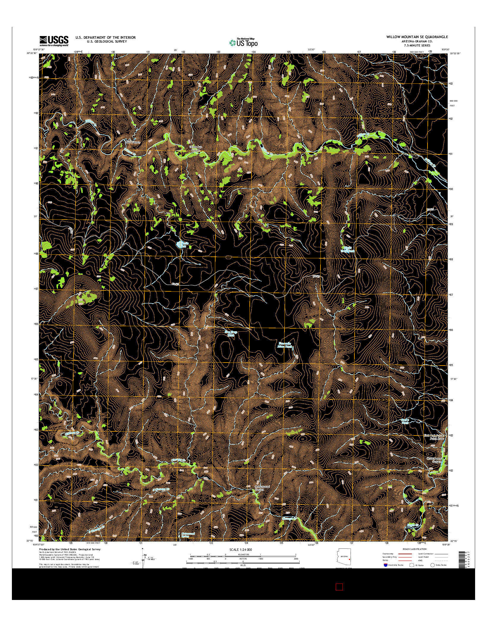 USGS US TOPO 7.5-MINUTE MAP FOR WILLOW MOUNTAIN SE, AZ 2014