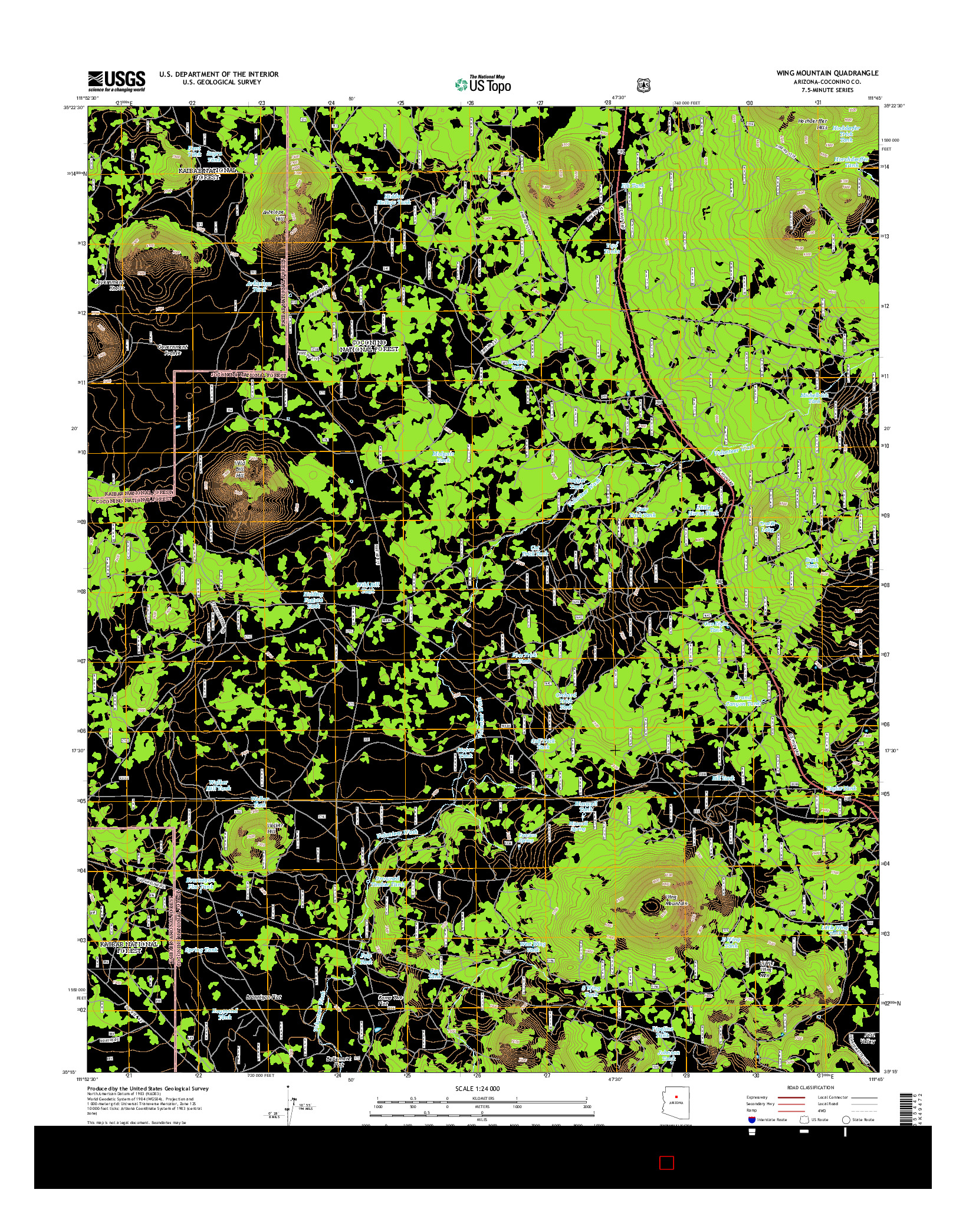 USGS US TOPO 7.5-MINUTE MAP FOR WING MOUNTAIN, AZ 2014