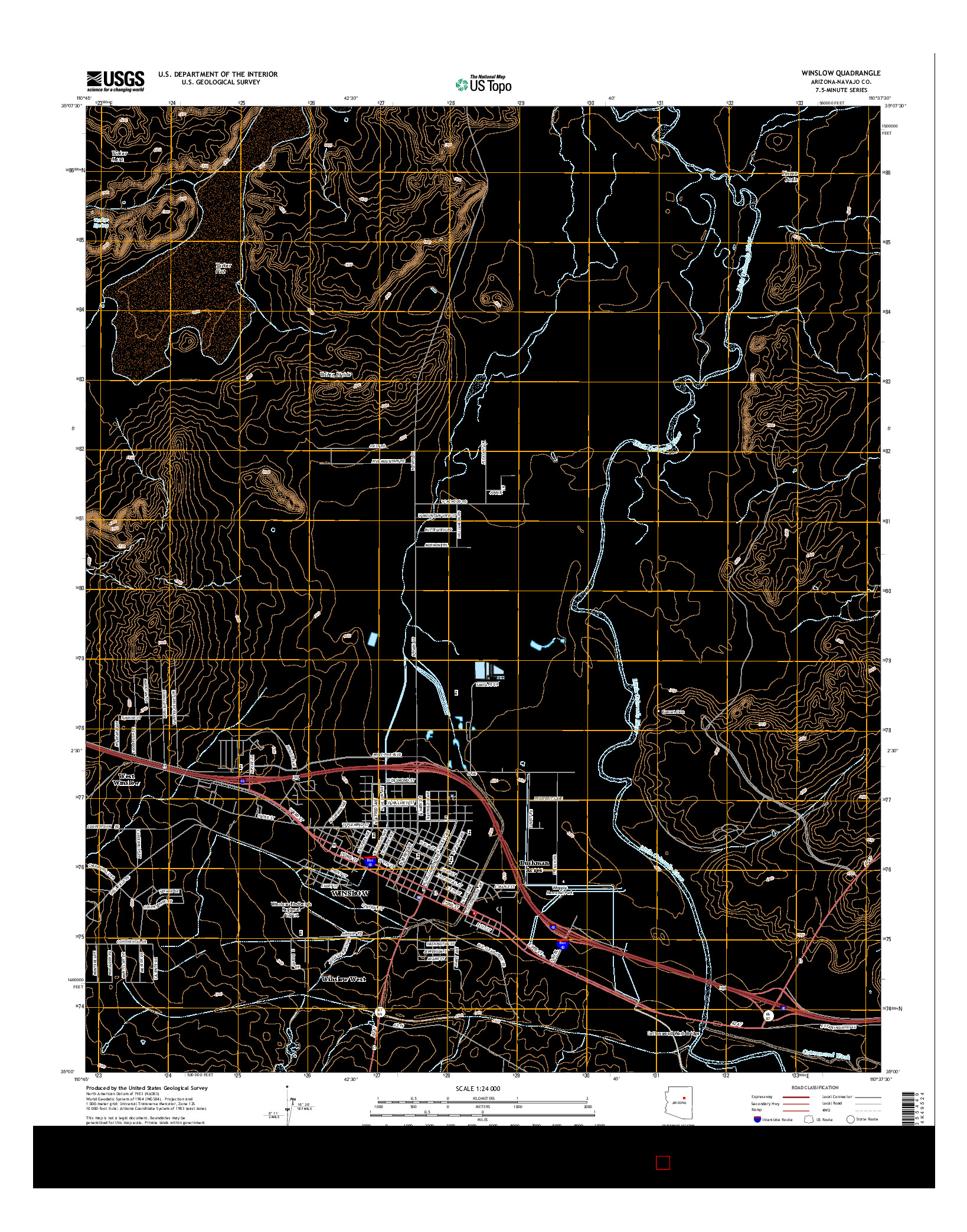 USGS US TOPO 7.5-MINUTE MAP FOR WINSLOW, AZ 2014