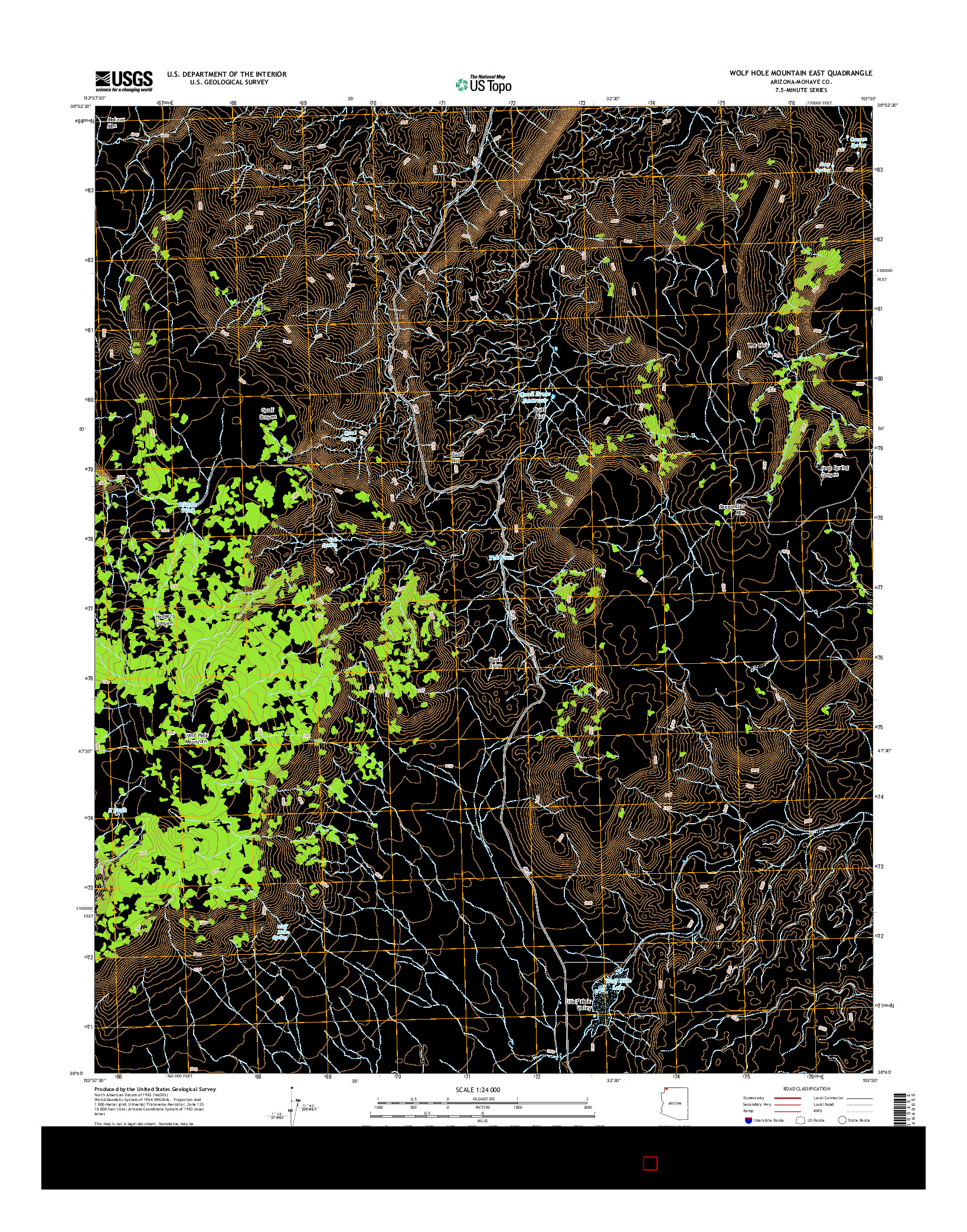USGS US TOPO 7.5-MINUTE MAP FOR WOLF HOLE MOUNTAIN EAST, AZ 2014