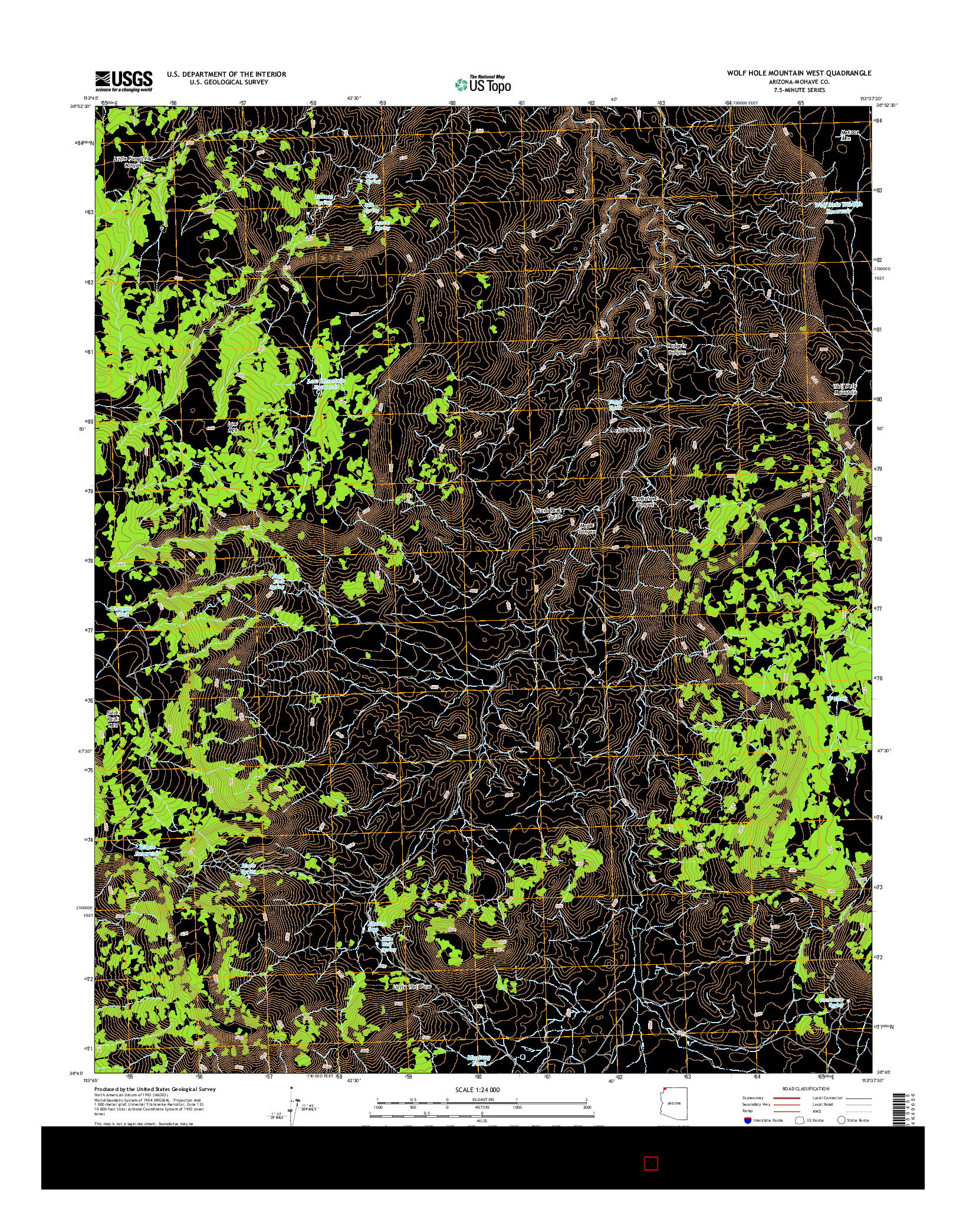 USGS US TOPO 7.5-MINUTE MAP FOR WOLF HOLE MOUNTAIN WEST, AZ 2014