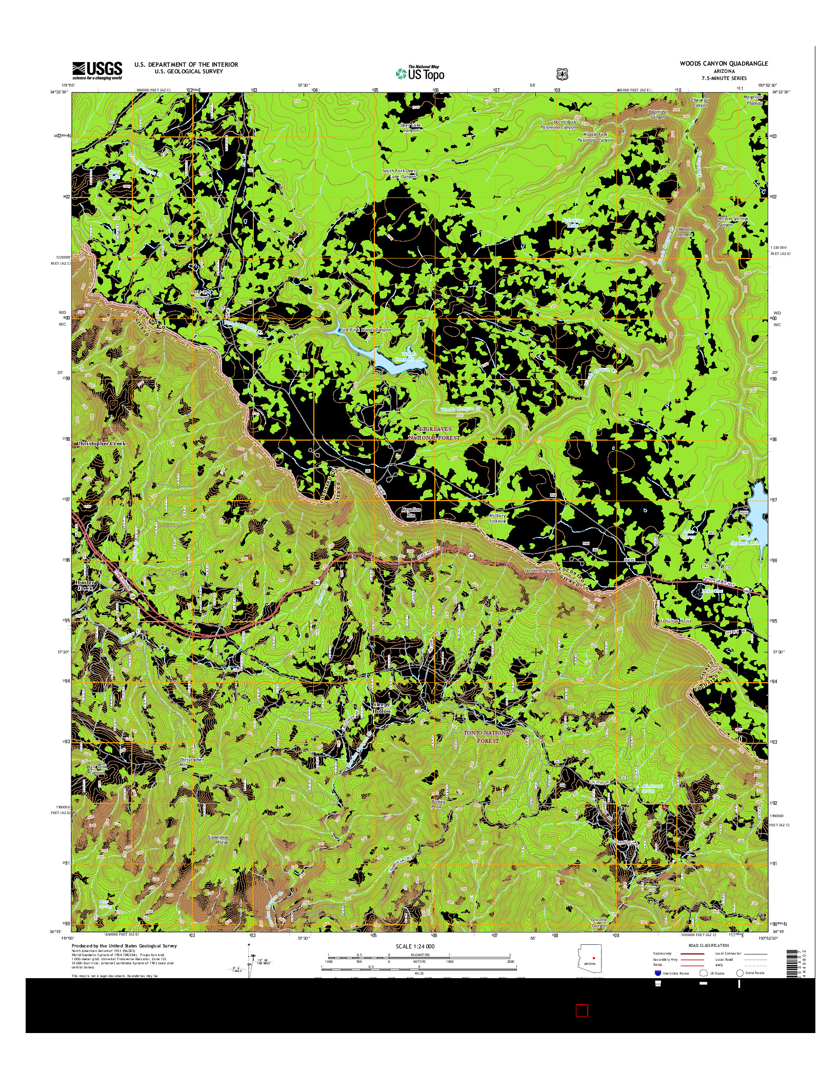 USGS US TOPO 7.5-MINUTE MAP FOR WOODS CANYON, AZ 2014