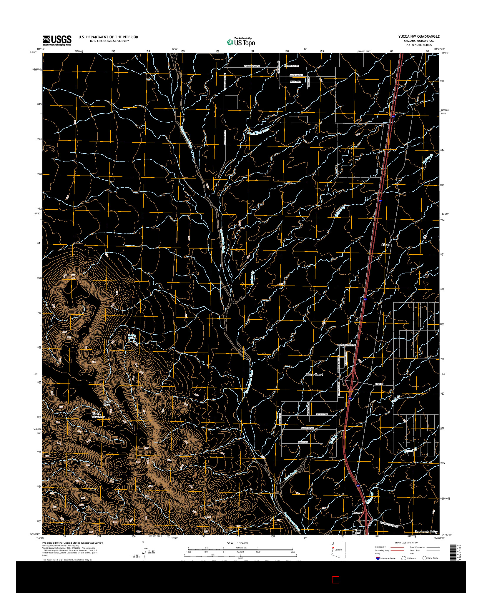 USGS US TOPO 7.5-MINUTE MAP FOR YUCCA NW, AZ 2014