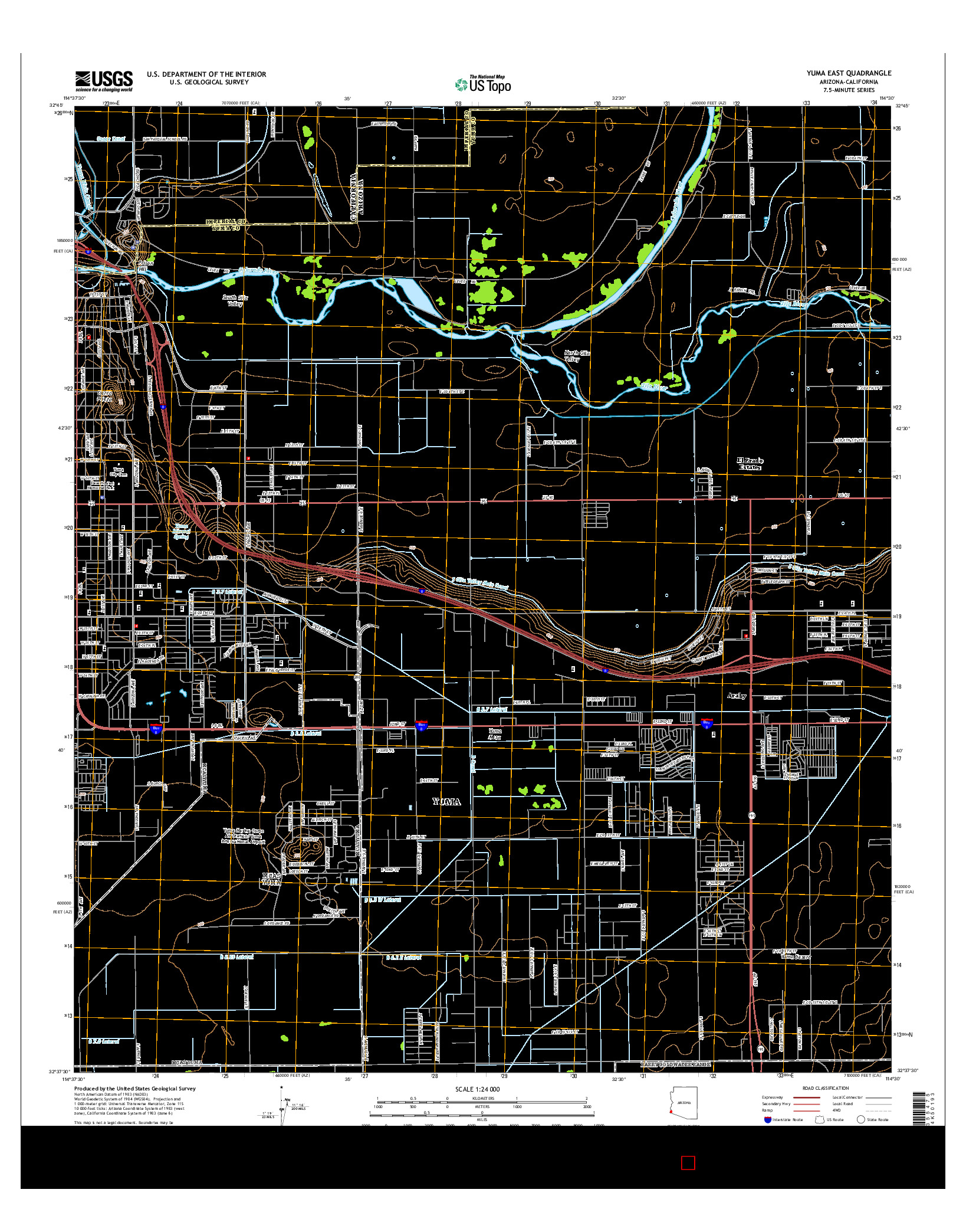 USGS US TOPO 7.5-MINUTE MAP FOR YUMA EAST, AZ-CA 2014