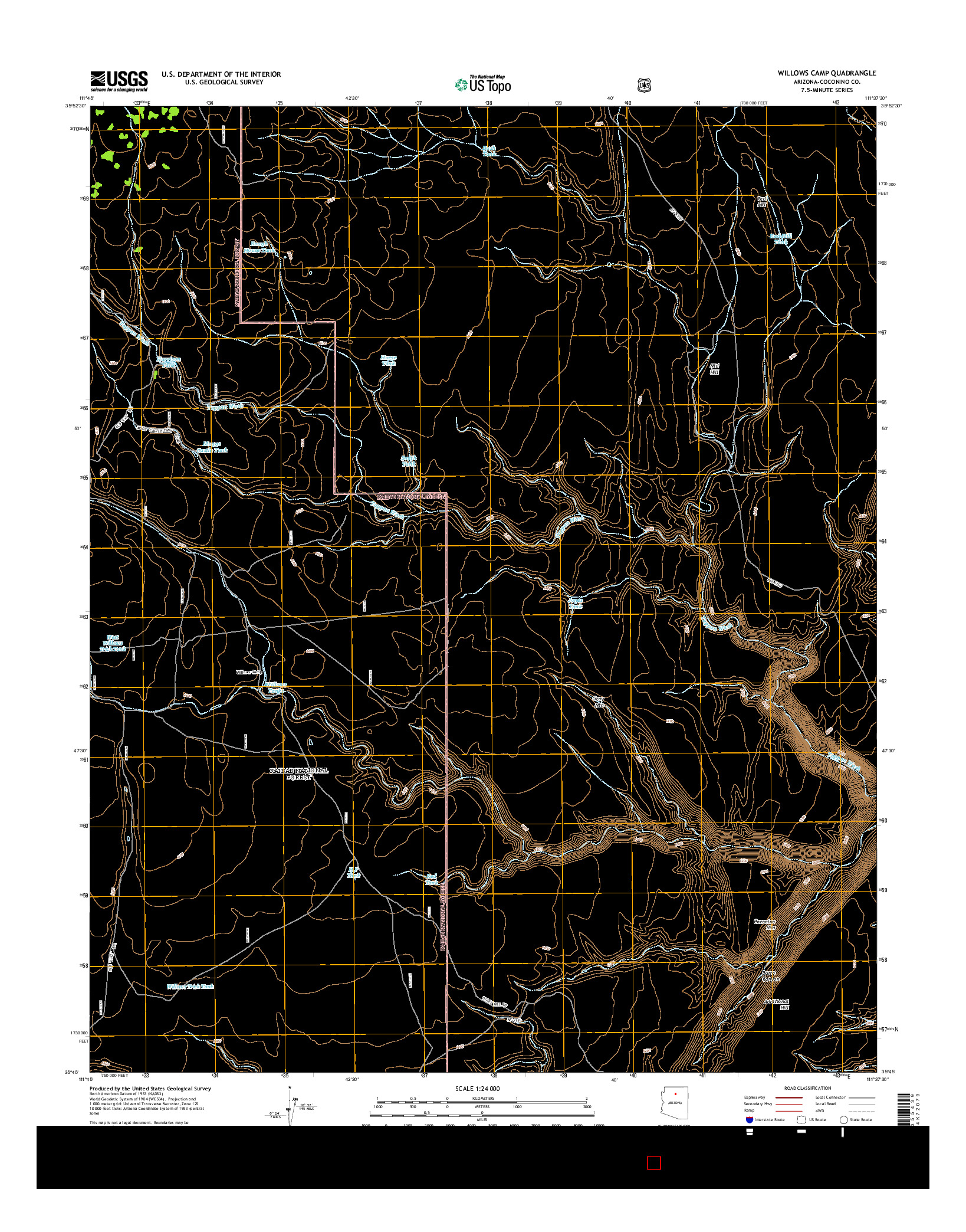 USGS US TOPO 7.5-MINUTE MAP FOR WILLOWS CAMP, AZ 2014