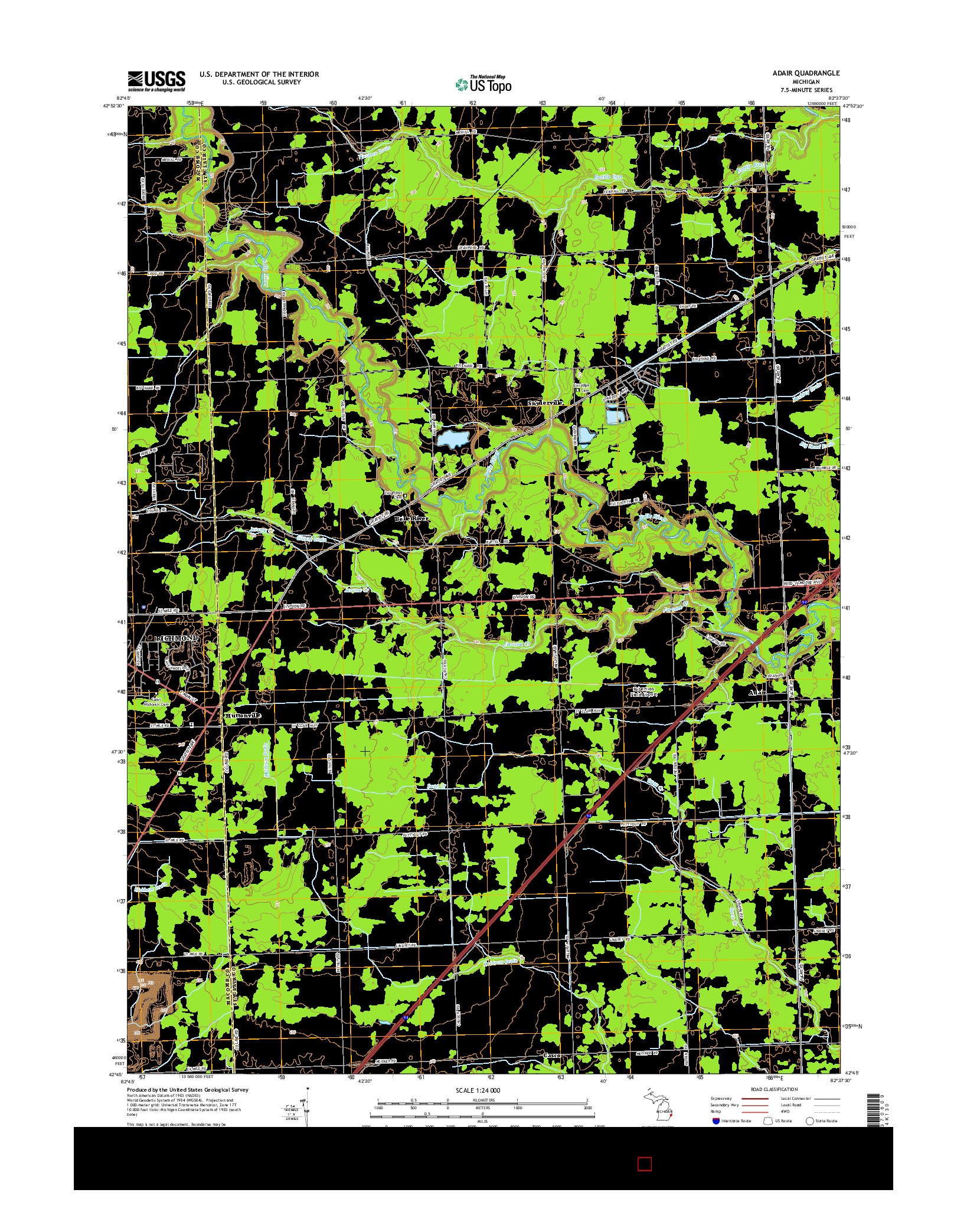 USGS US TOPO 7.5-MINUTE MAP FOR ADAIR, MI 2014