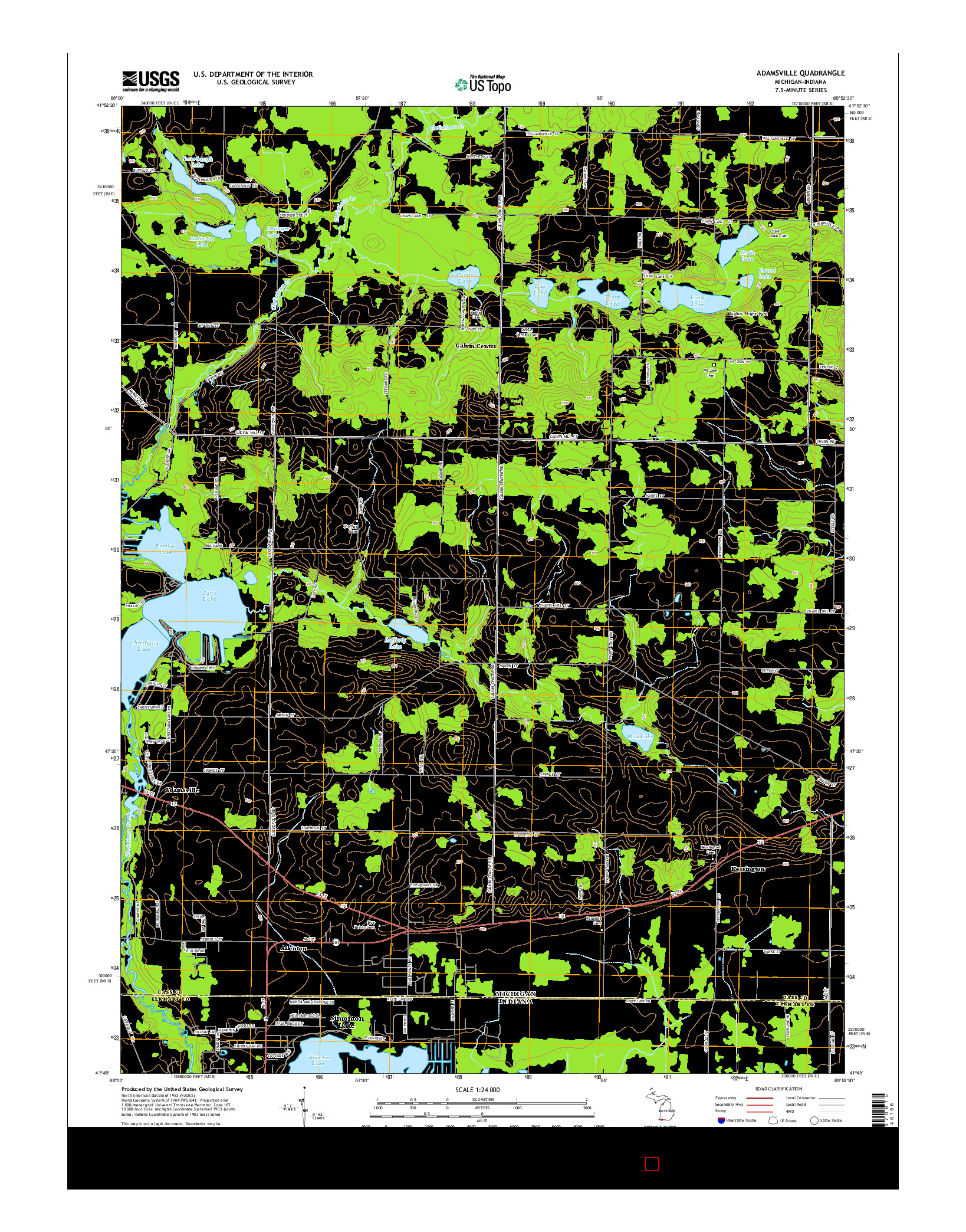 USGS US TOPO 7.5-MINUTE MAP FOR ADAMSVILLE, MI-IN 2014