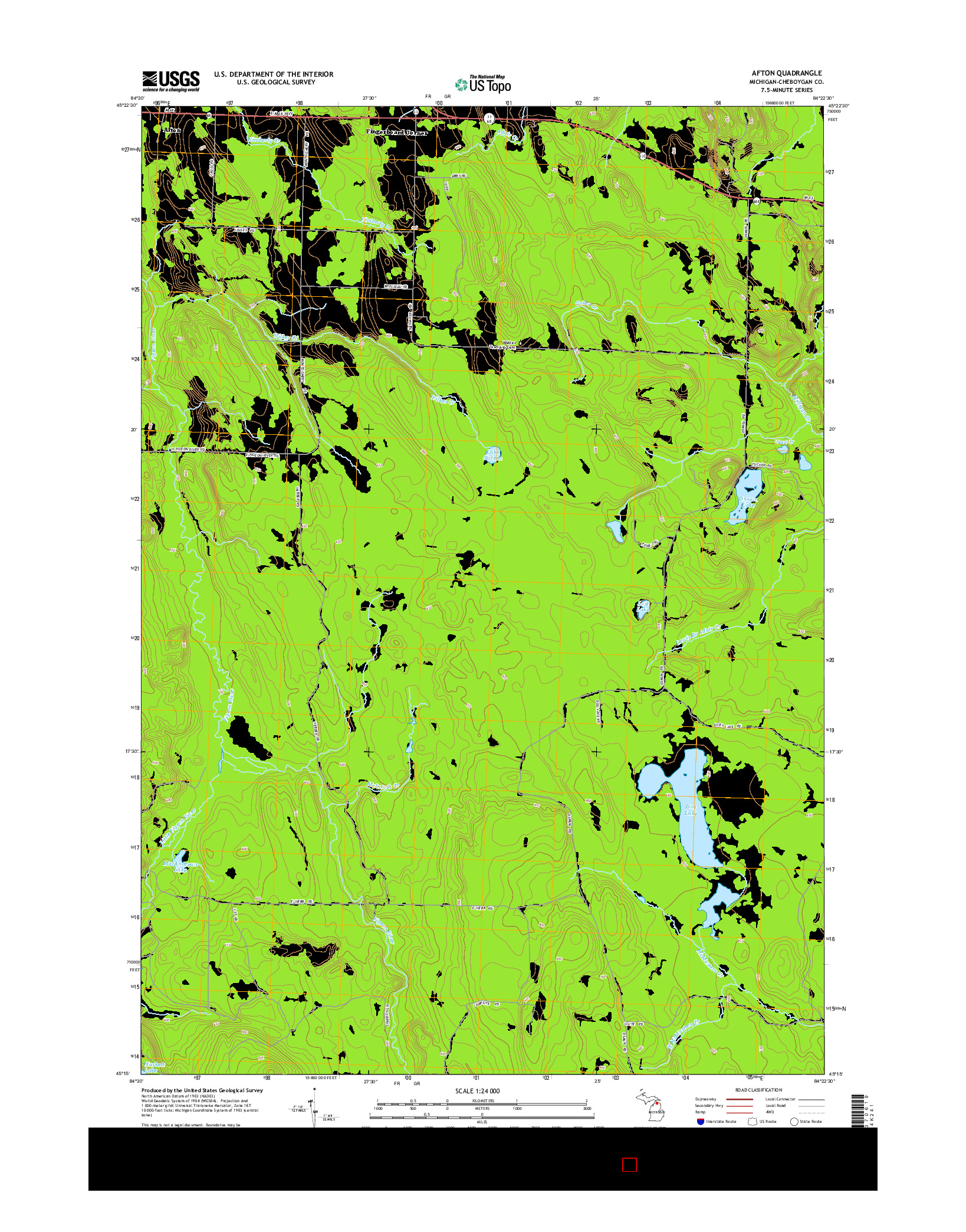 USGS US TOPO 7.5-MINUTE MAP FOR AFTON, MI 2014