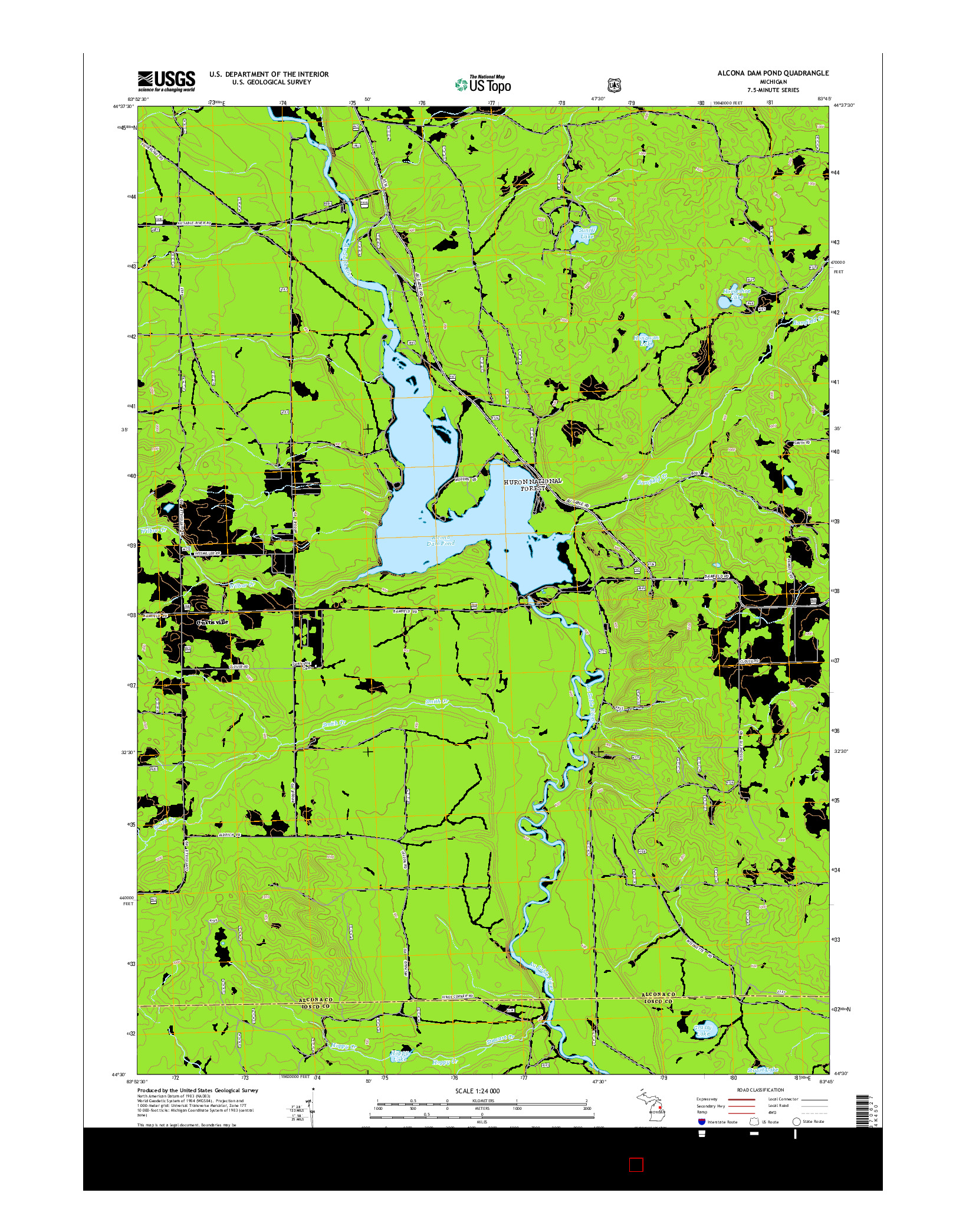 USGS US TOPO 7.5-MINUTE MAP FOR ALCONA DAM POND, MI 2014