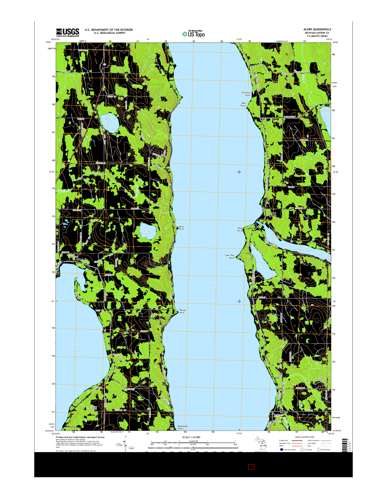 USGS US TOPO 7.5-MINUTE MAP FOR ALDEN, MI 2014