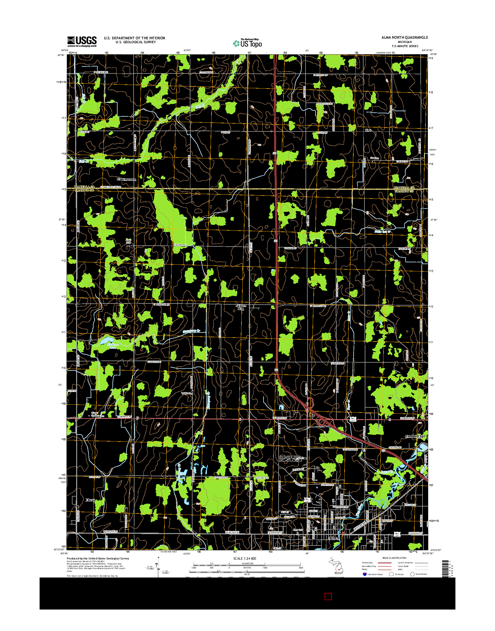 USGS US TOPO 7.5-MINUTE MAP FOR ALMA NORTH, MI 2014