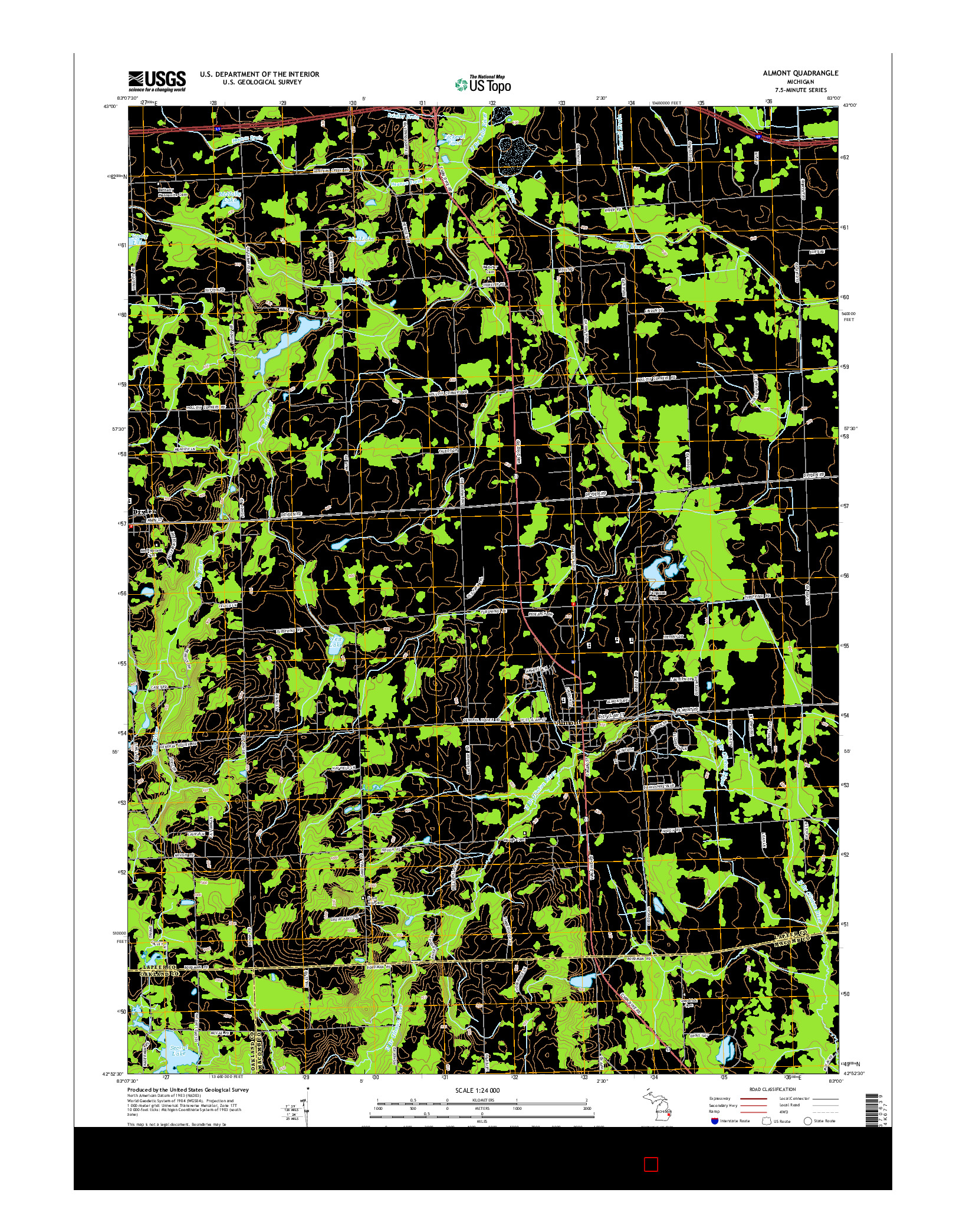 USGS US TOPO 7.5-MINUTE MAP FOR ALMONT, MI 2014