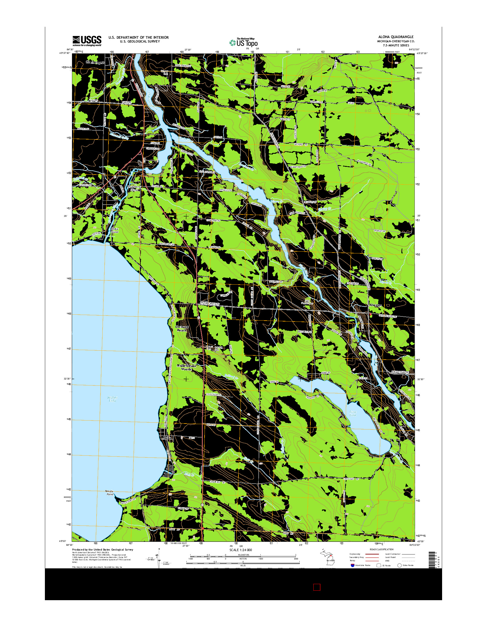USGS US TOPO 7.5-MINUTE MAP FOR ALOHA, MI 2014