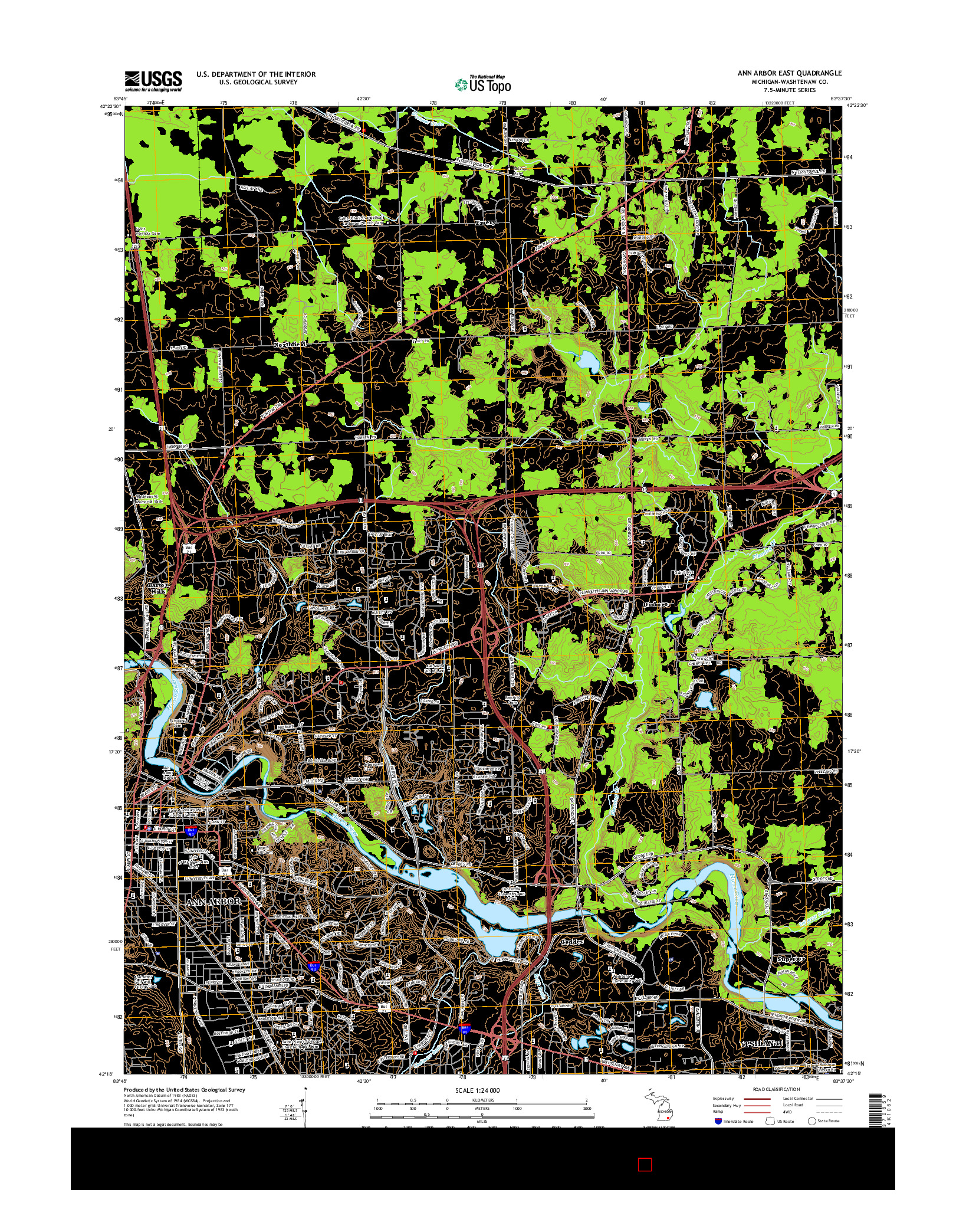 USGS US TOPO 7.5-MINUTE MAP FOR ANN ARBOR EAST, MI 2014