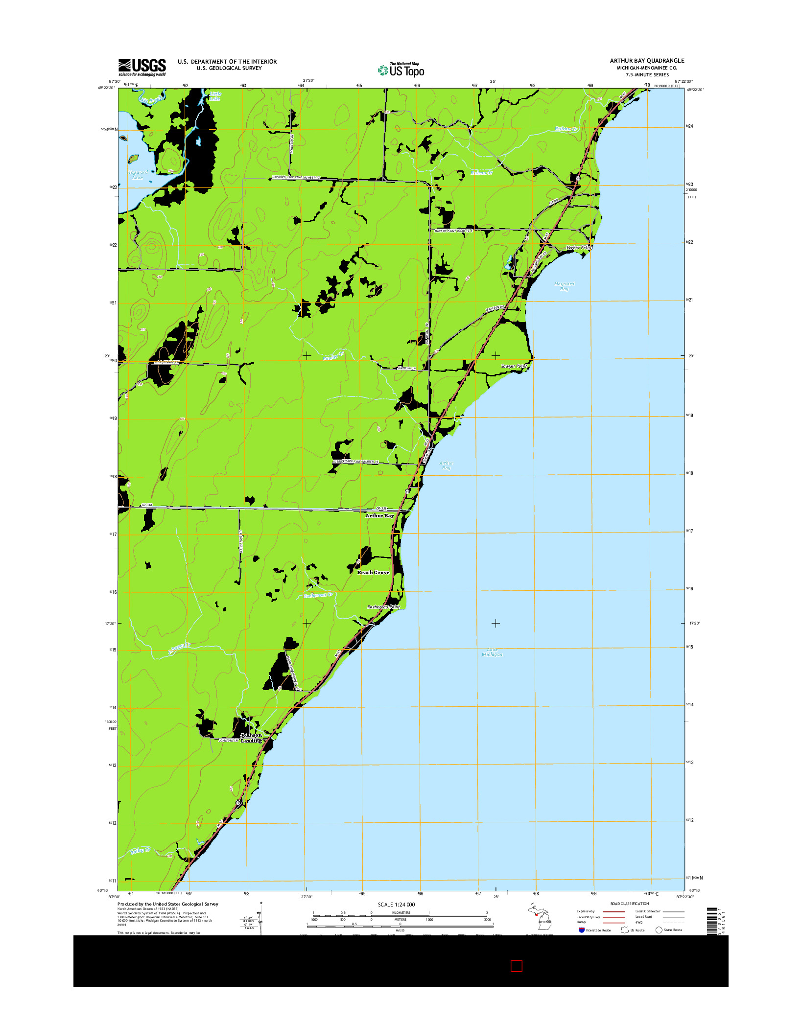 USGS US TOPO 7.5-MINUTE MAP FOR ARTHUR BAY, MI 2014