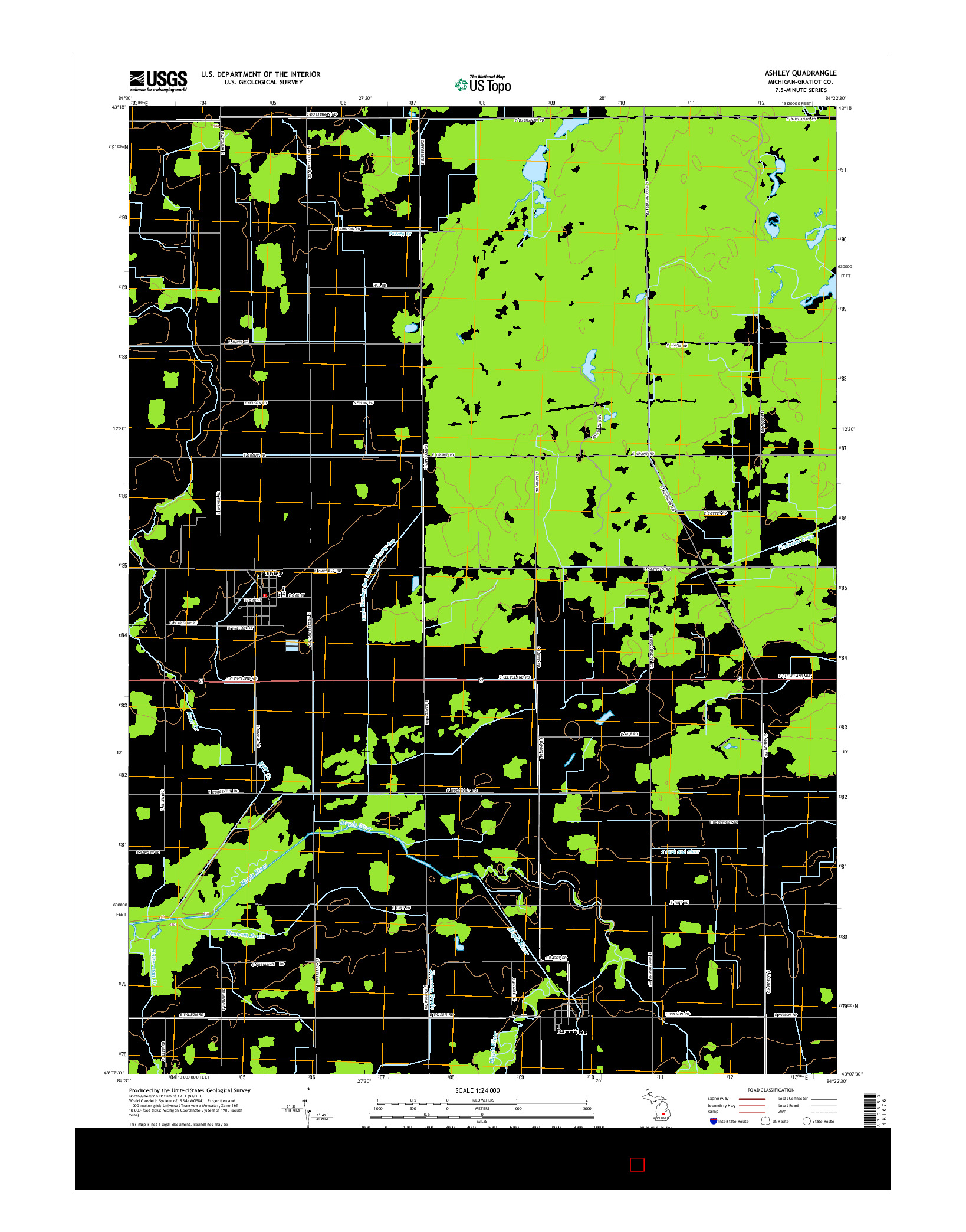 USGS US TOPO 7.5-MINUTE MAP FOR ASHLEY, MI 2014