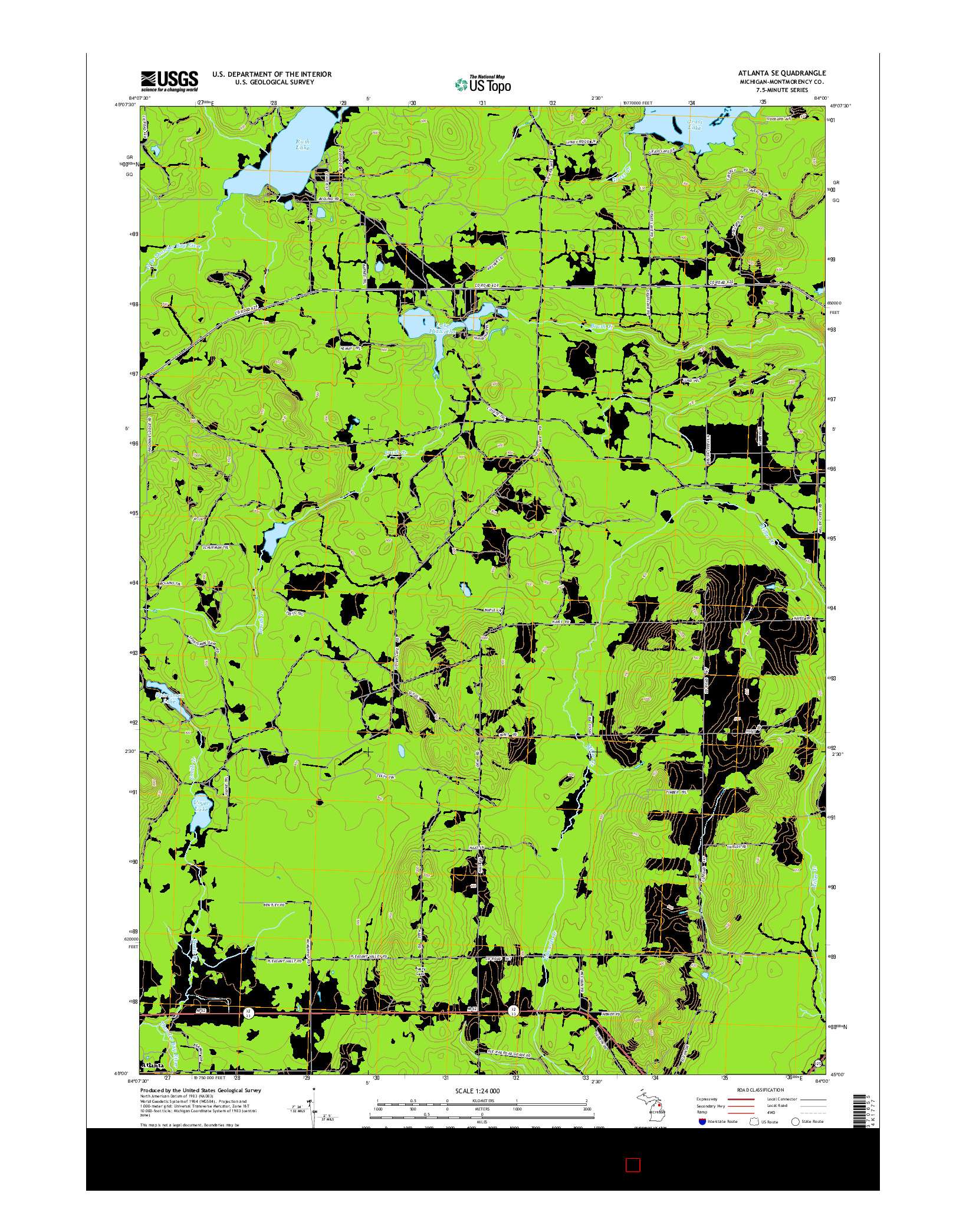 USGS US TOPO 7.5-MINUTE MAP FOR ATLANTA SE, MI 2014