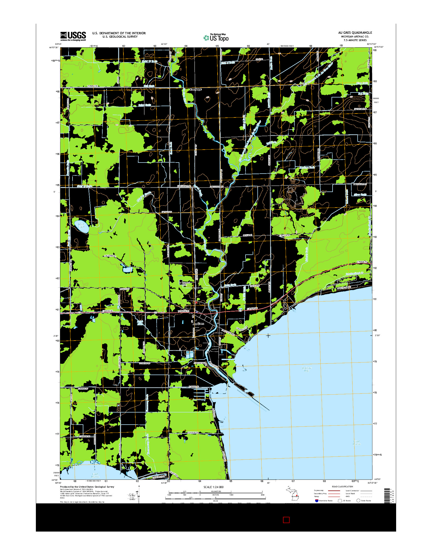 USGS US TOPO 7.5-MINUTE MAP FOR AU GRES, MI 2014