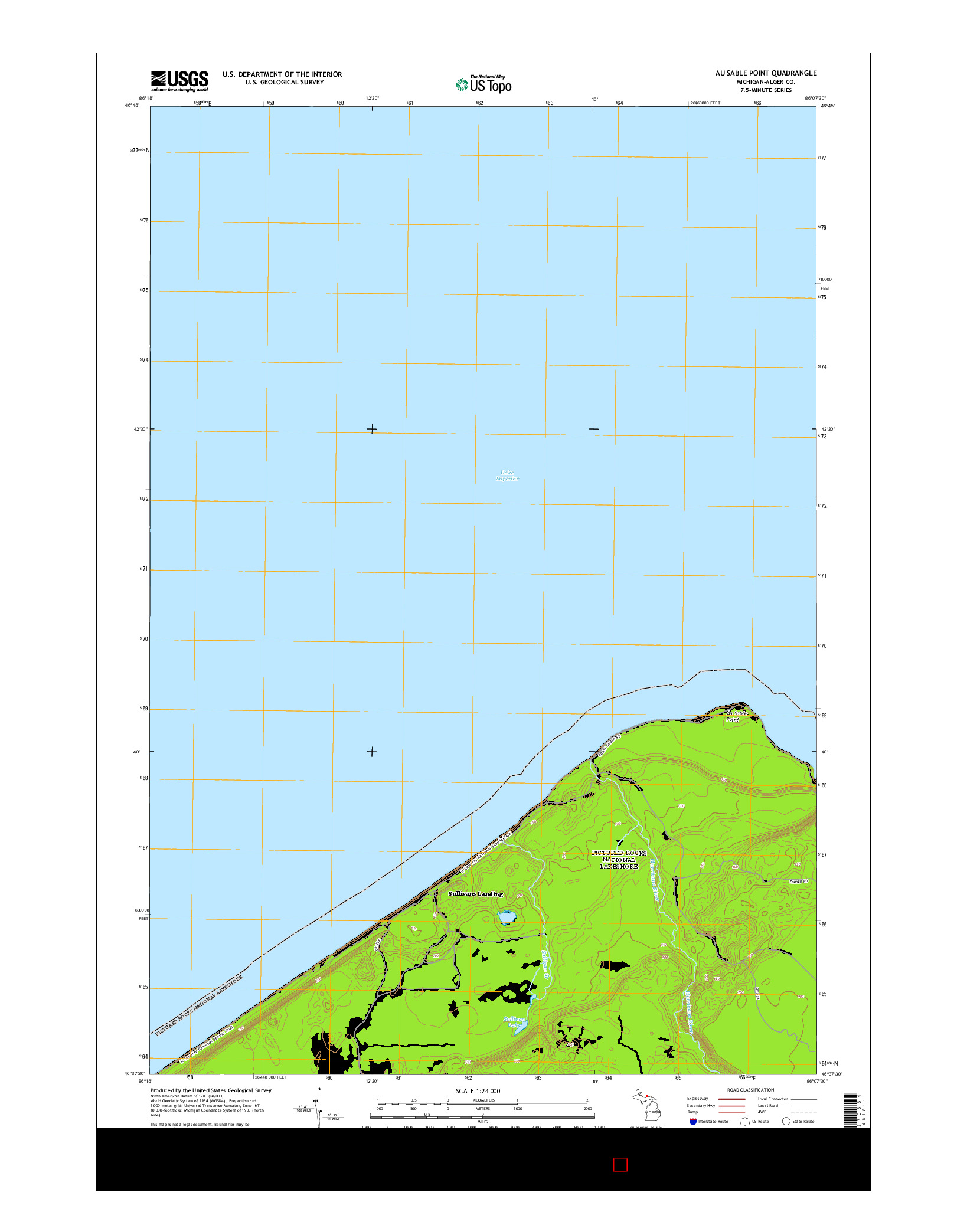 USGS US TOPO 7.5-MINUTE MAP FOR AU SABLE POINT, MI 2014