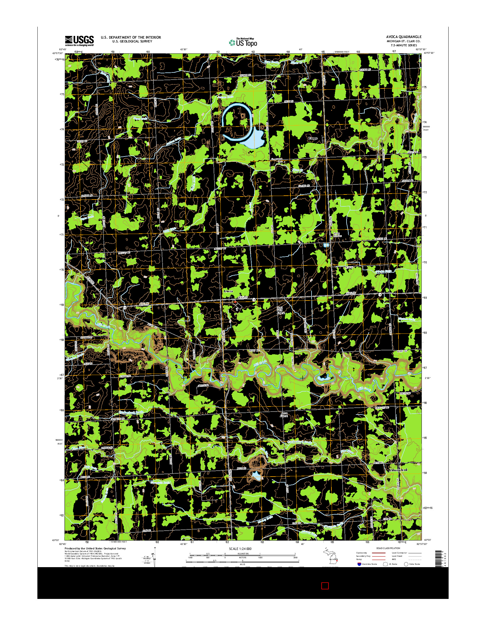 USGS US TOPO 7.5-MINUTE MAP FOR AVOCA, MI 2014