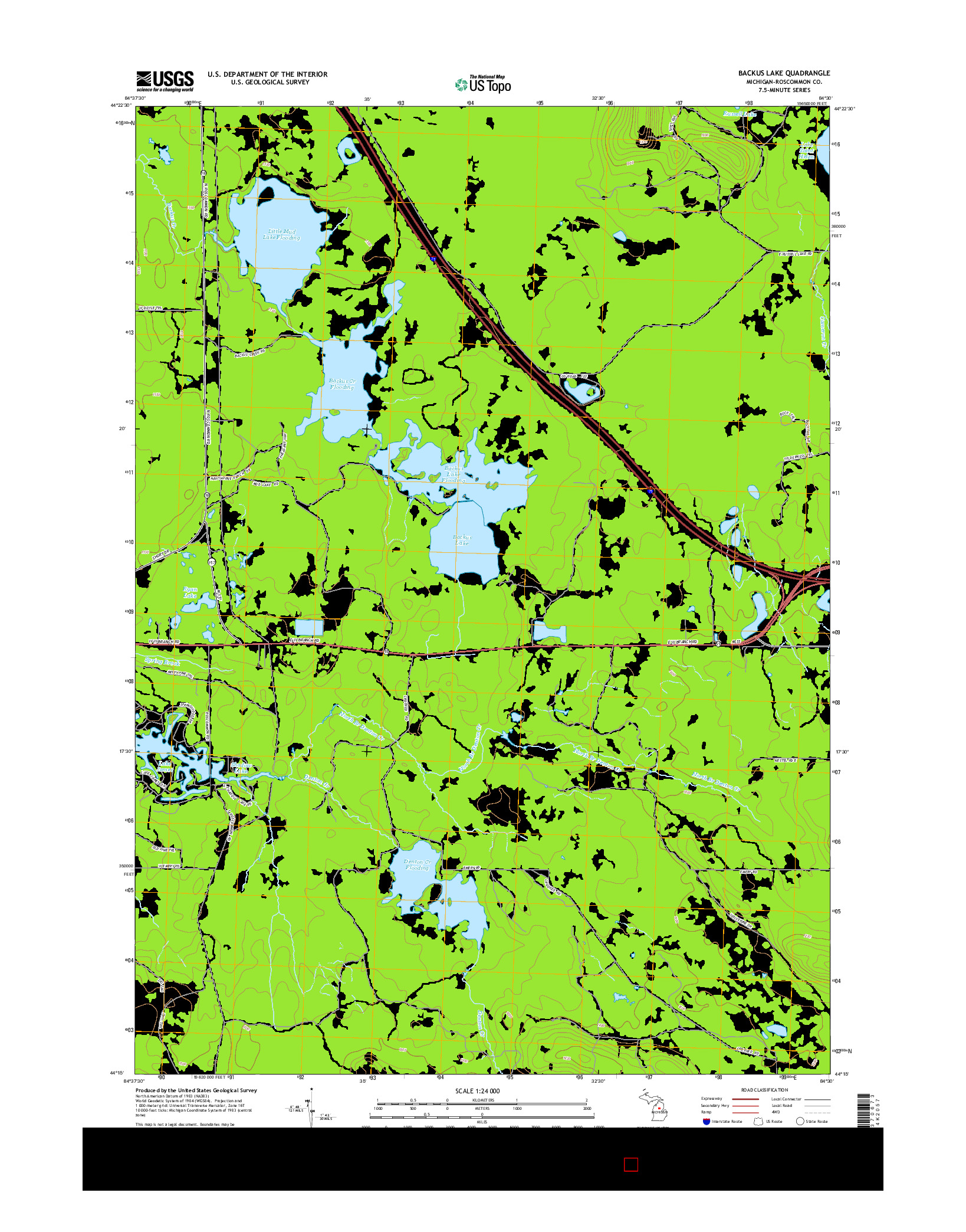 USGS US TOPO 7.5-MINUTE MAP FOR BACKUS LAKE, MI 2014
