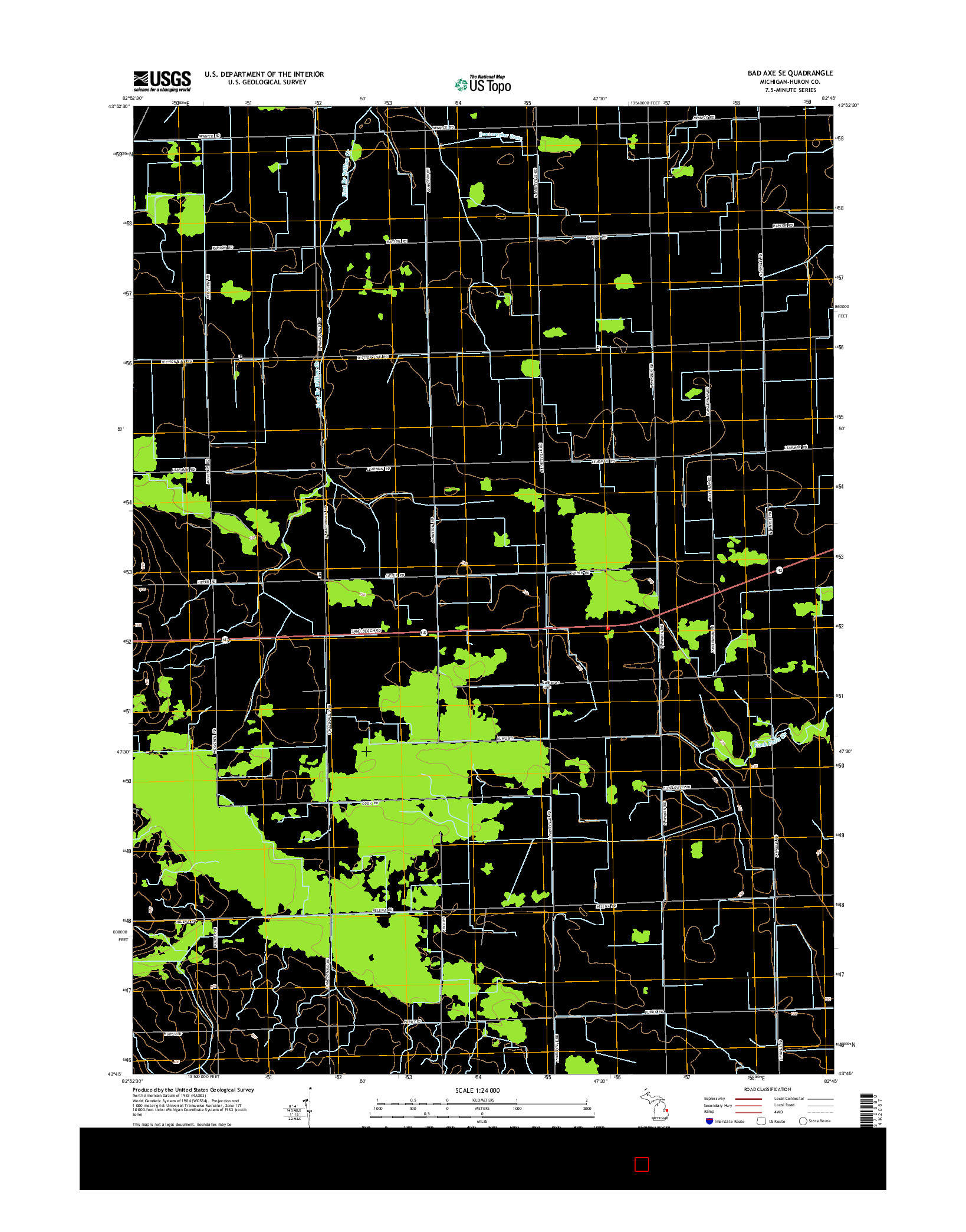 USGS US TOPO 7.5-MINUTE MAP FOR BAD AXE SE, MI 2014